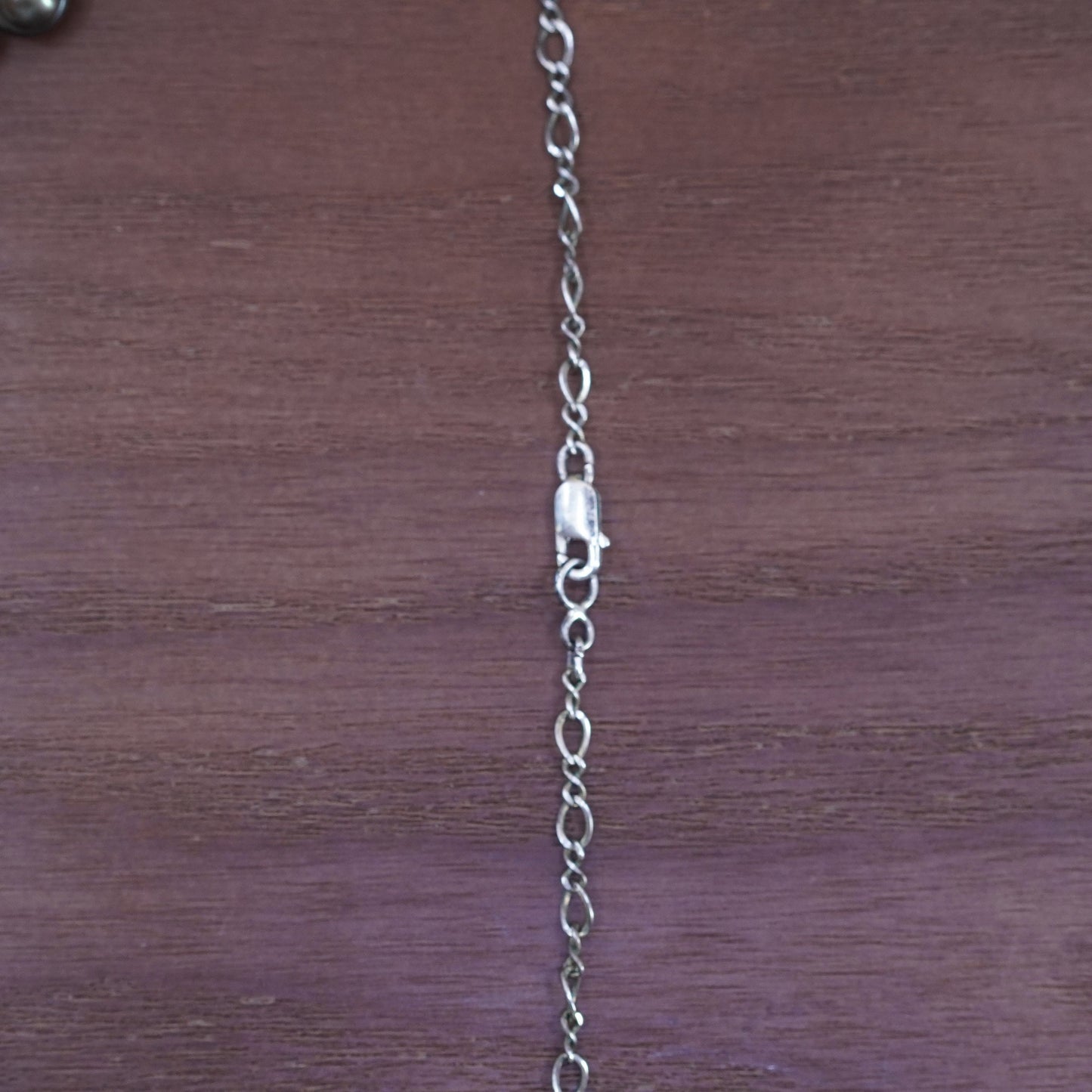 14”, vintage sterling silver 925 necklace, figaro chain with pearl