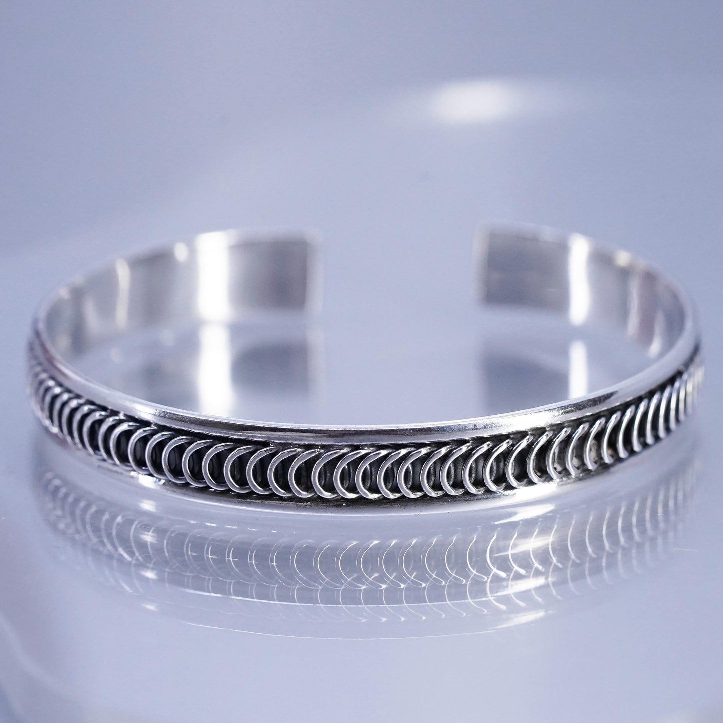 6.75”, Vintage 925 sterling silver handmade bracelet, textured stackable cuff