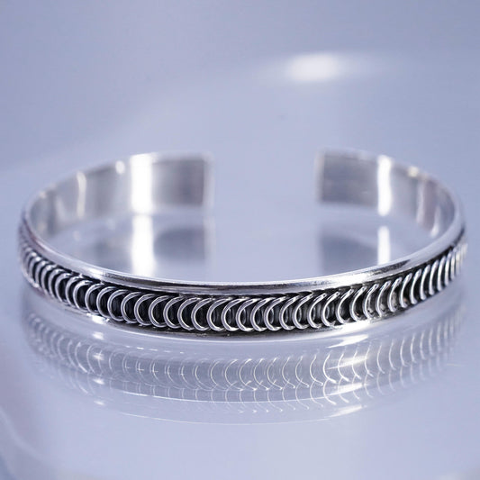 6.75”, Vintage 925 sterling silver handmade bracelet, textured stackable cuff