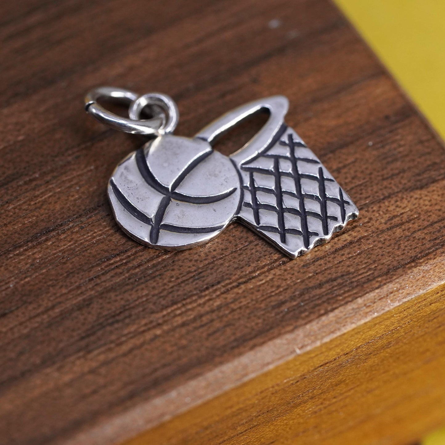 Vintage Sterling silver handmade sport charm, 925 basketball charm pendant