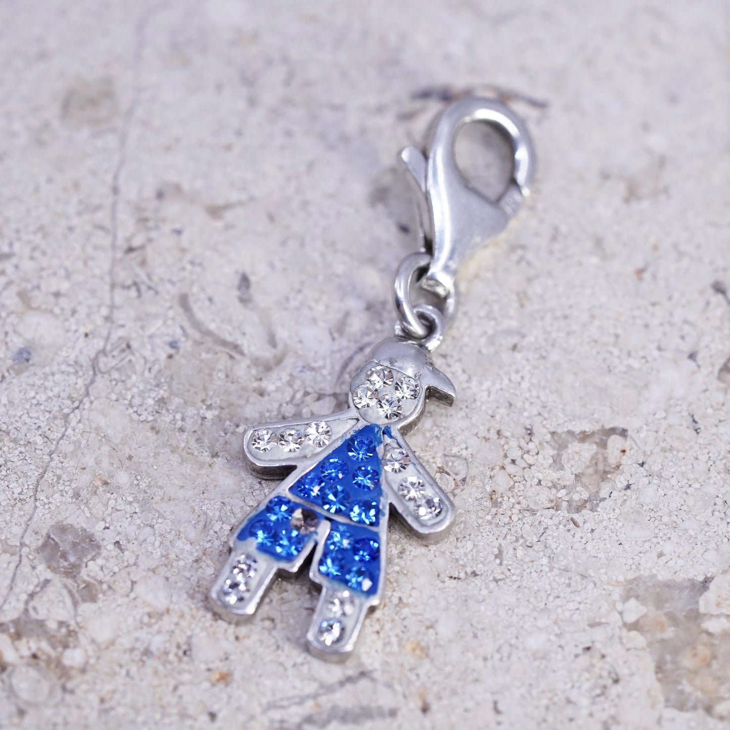 RCI sterling silver birthstone pendant, 925 boy figure charm cluster crystal