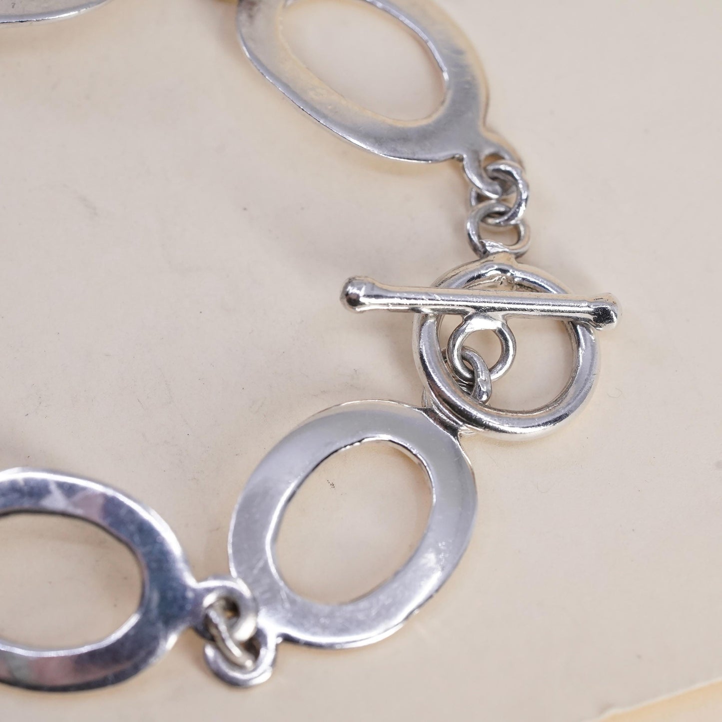 7.75”, VTG Italian sterling silver bracelet, 925 oval chain toggle closure