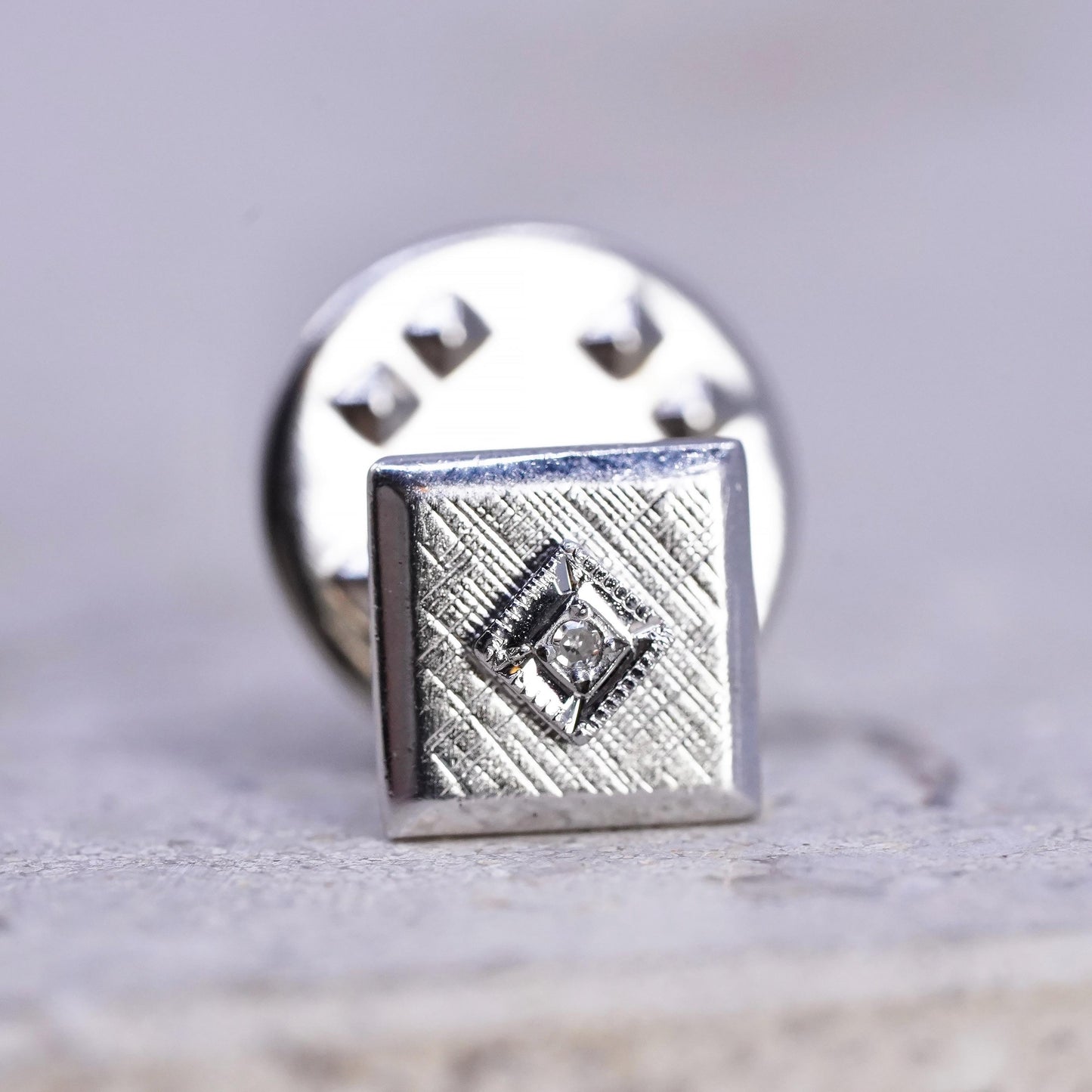 Vintage Anson sterling silver, 925 textured square cz pin