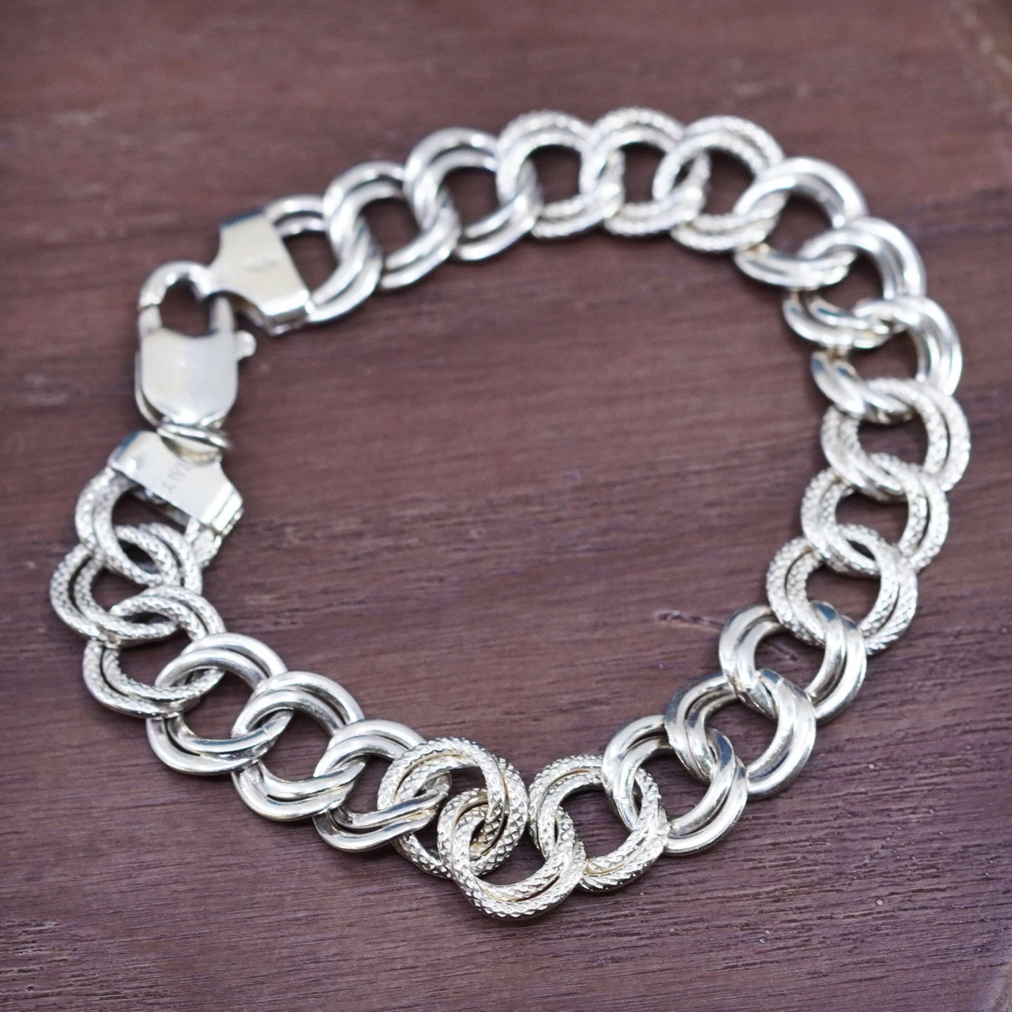 7” pale gold over Sterling silver handmade charm bracelet, 925 curb chain