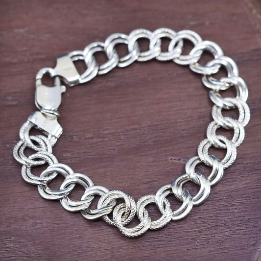 7” pale gold over Sterling silver handmade charm bracelet, 925 curb chain
