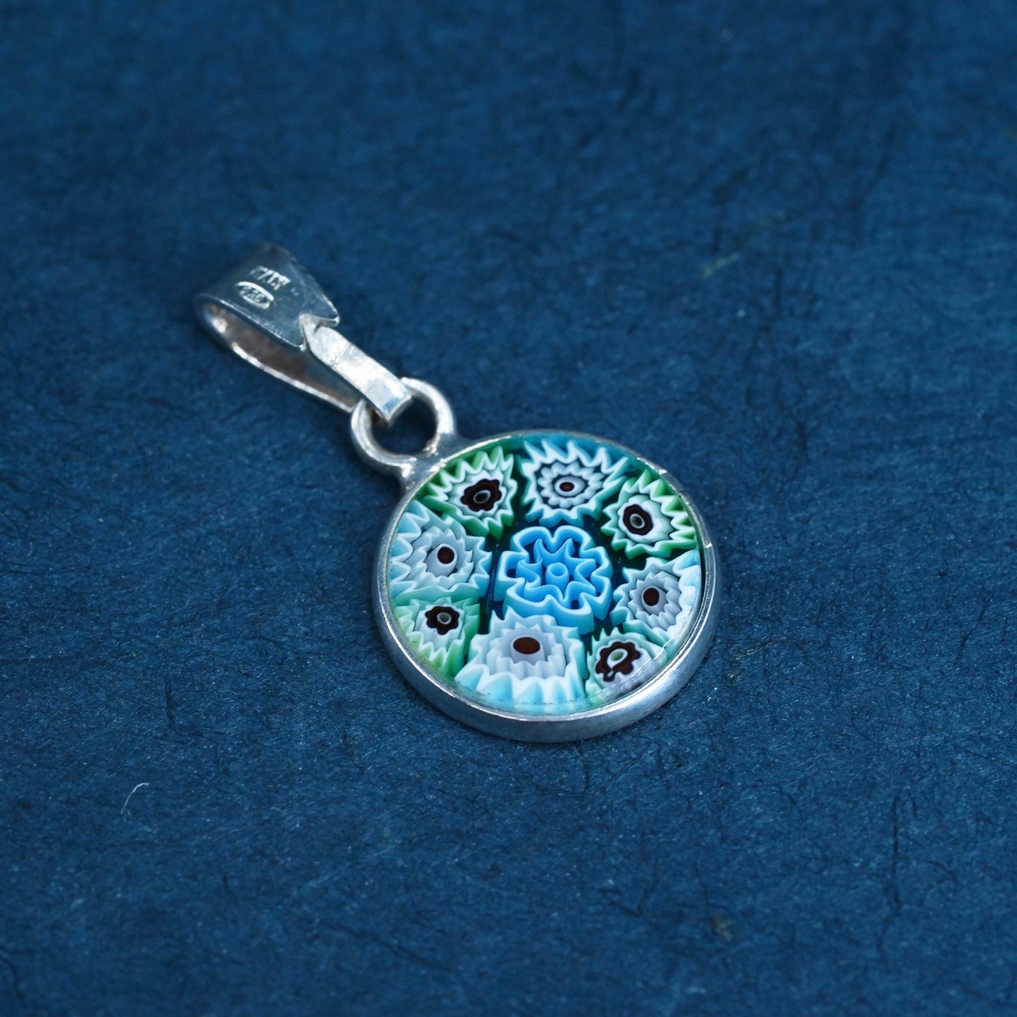 Italian sterling silver tag pendant, 925 with multiciori pendant, murano glass