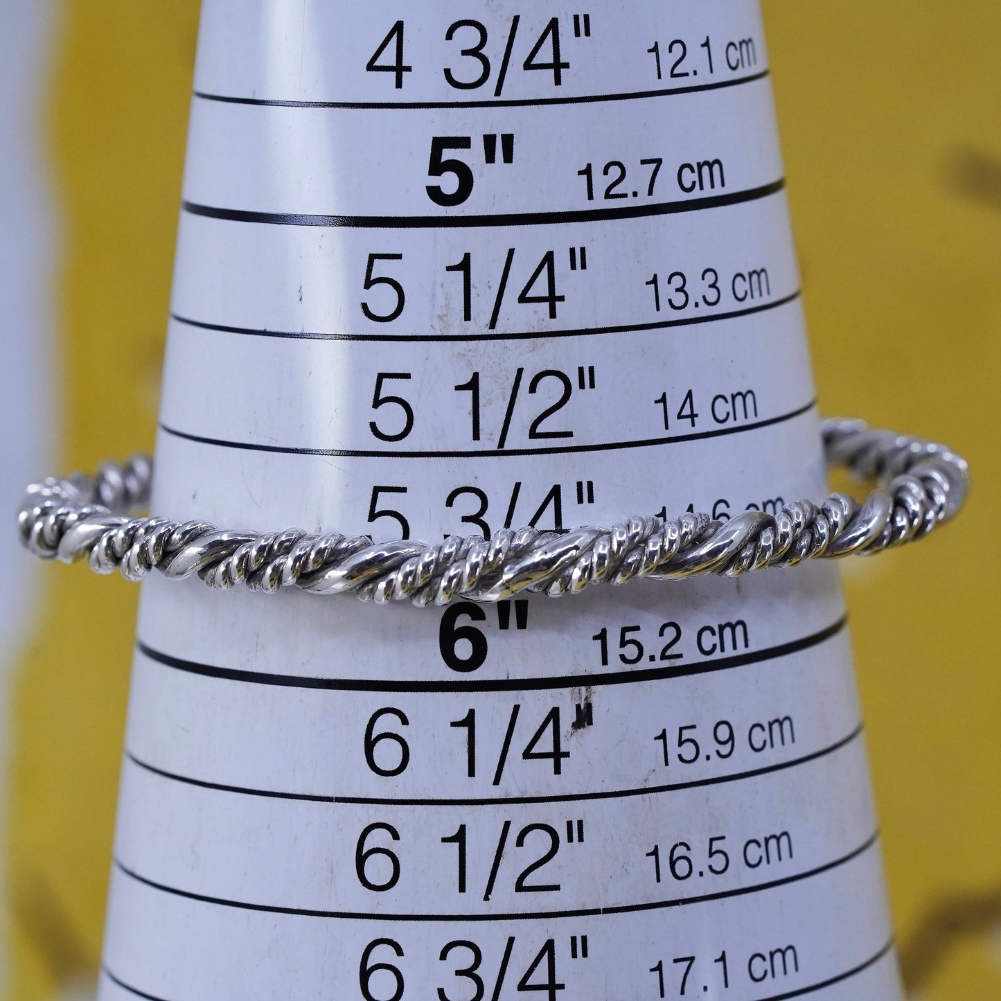 6”, Vintage Sterling silver handmade bracelet, 925 twisted cable cuff
