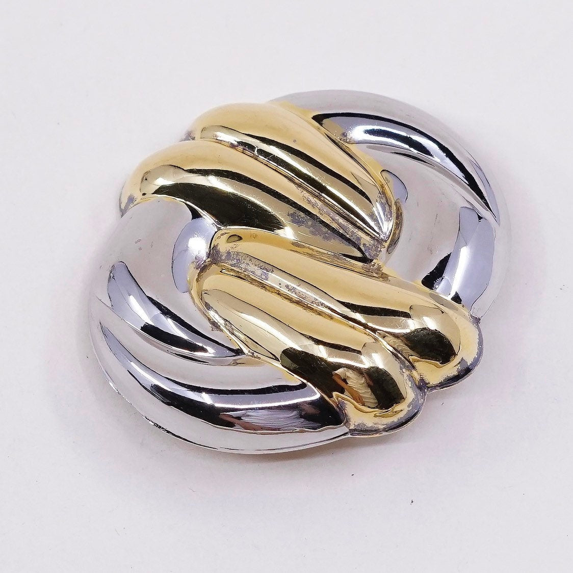 Vintage two tone Sterling silver handmade brooch, Ribbed 925 silver modernist pin, stamped Ster