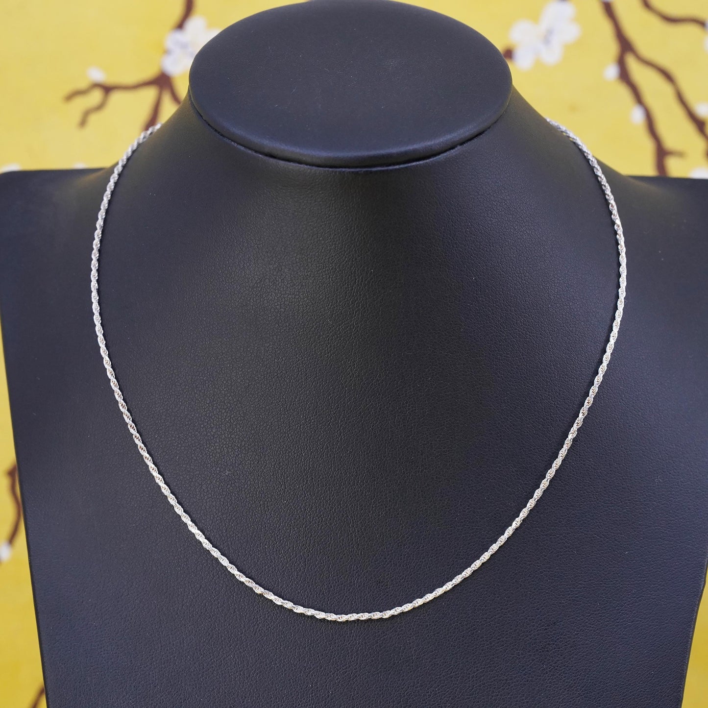 16" 2mm, vintage Italian Sterling silver necklace, 925 diamond rope chain