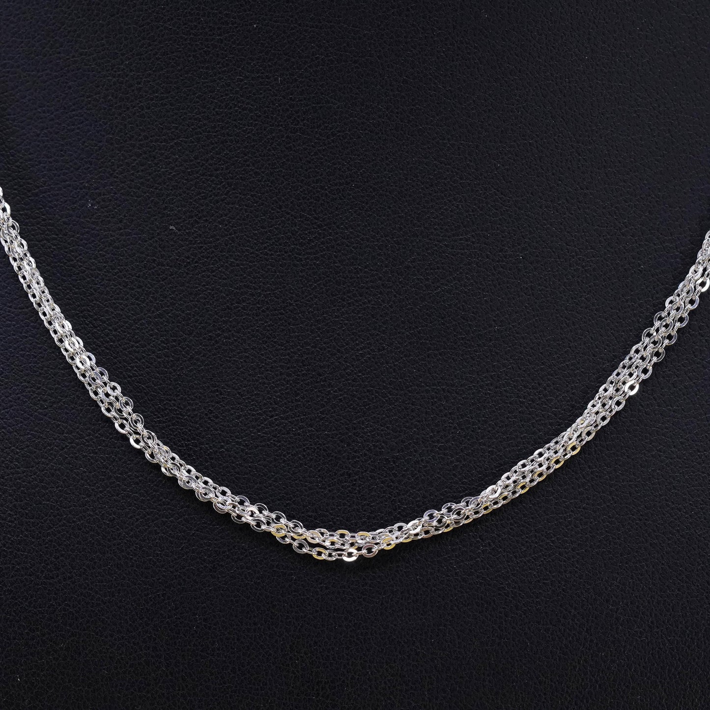 18”, Sri Lankan Sterling silver necklace, multi 3 strands flatten circle chains