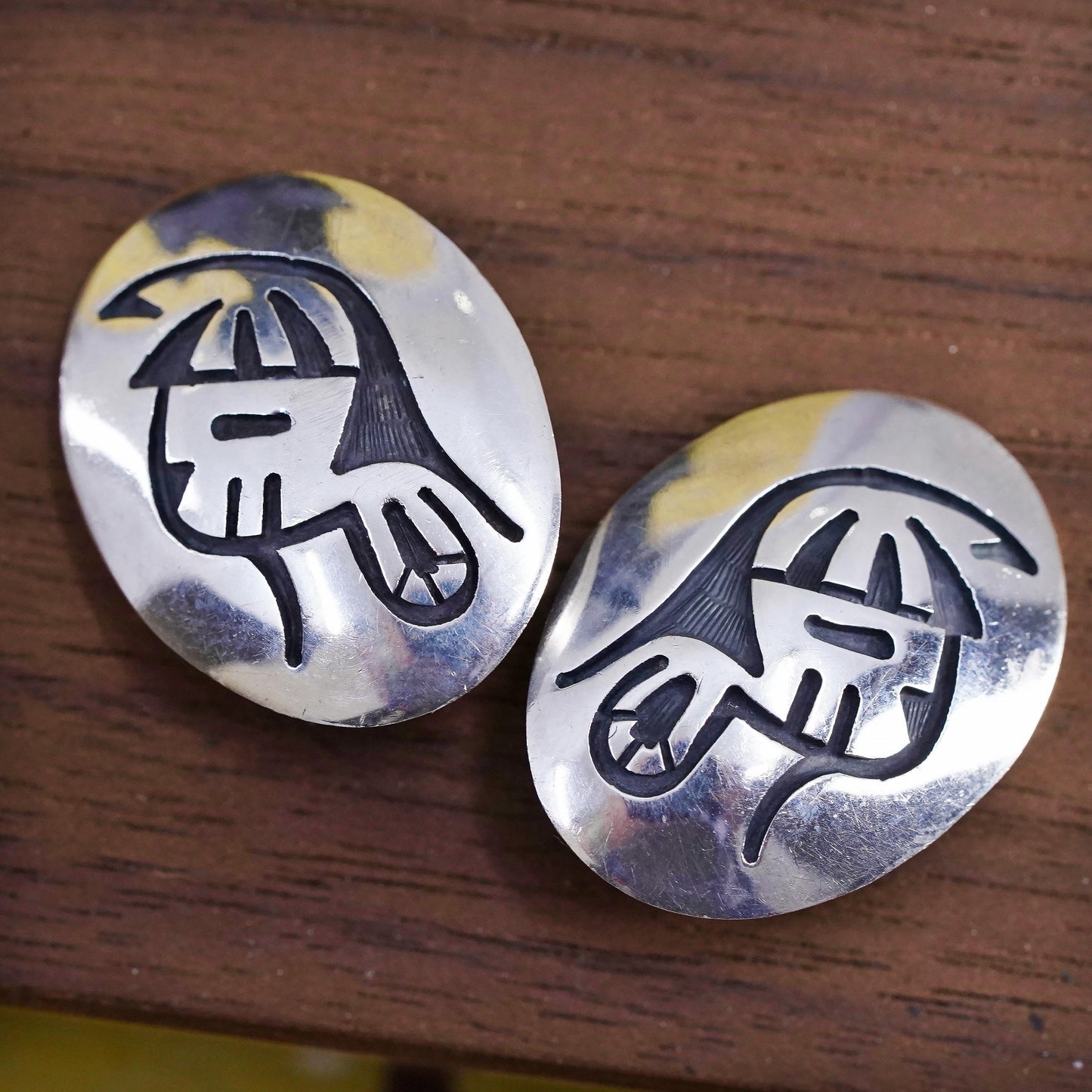 Native American Fernando Puhuhefvaya Sterling 925 silver oval earrings, clip on
