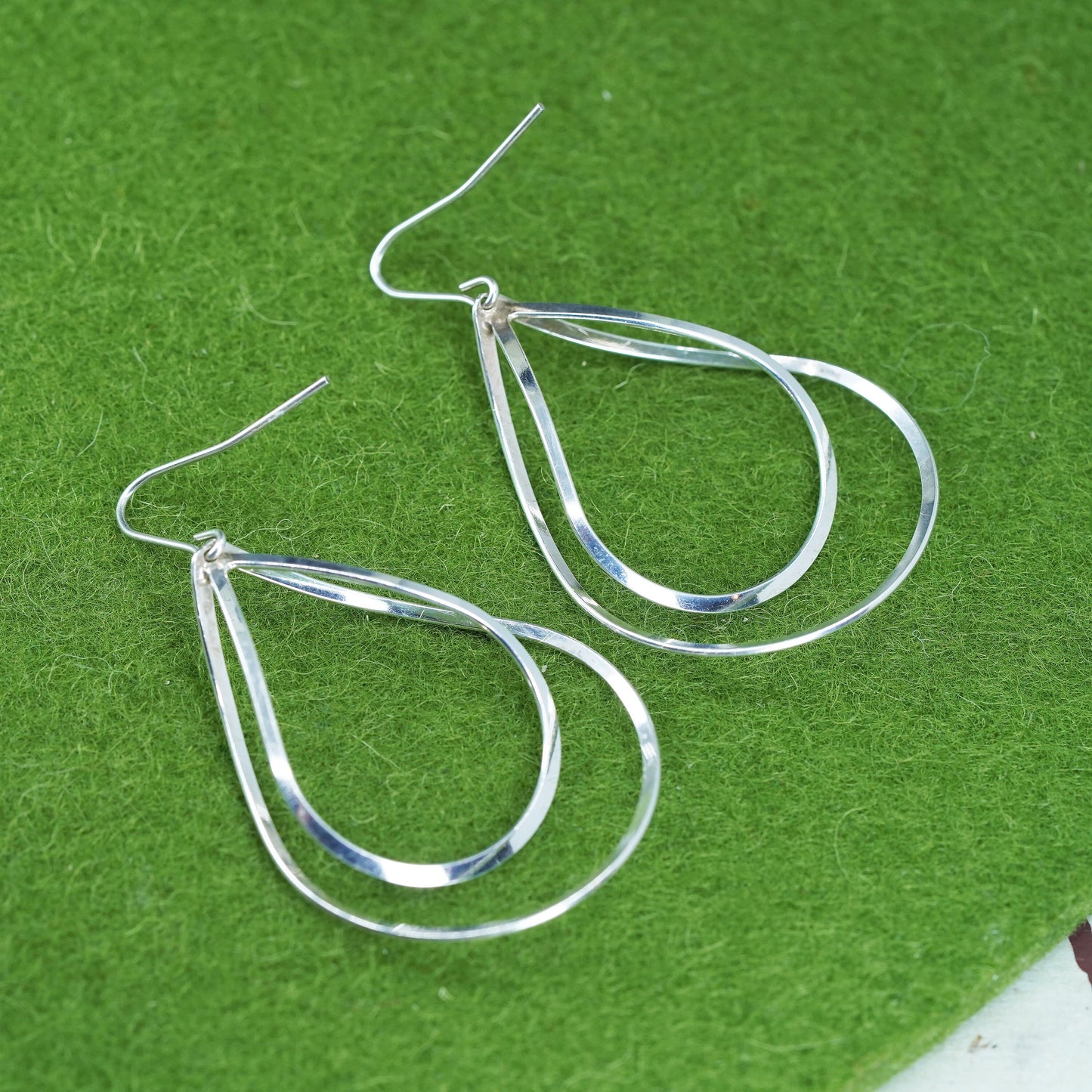 Vintage modern sterling silver handmade earrings, 925 teardrop dangles