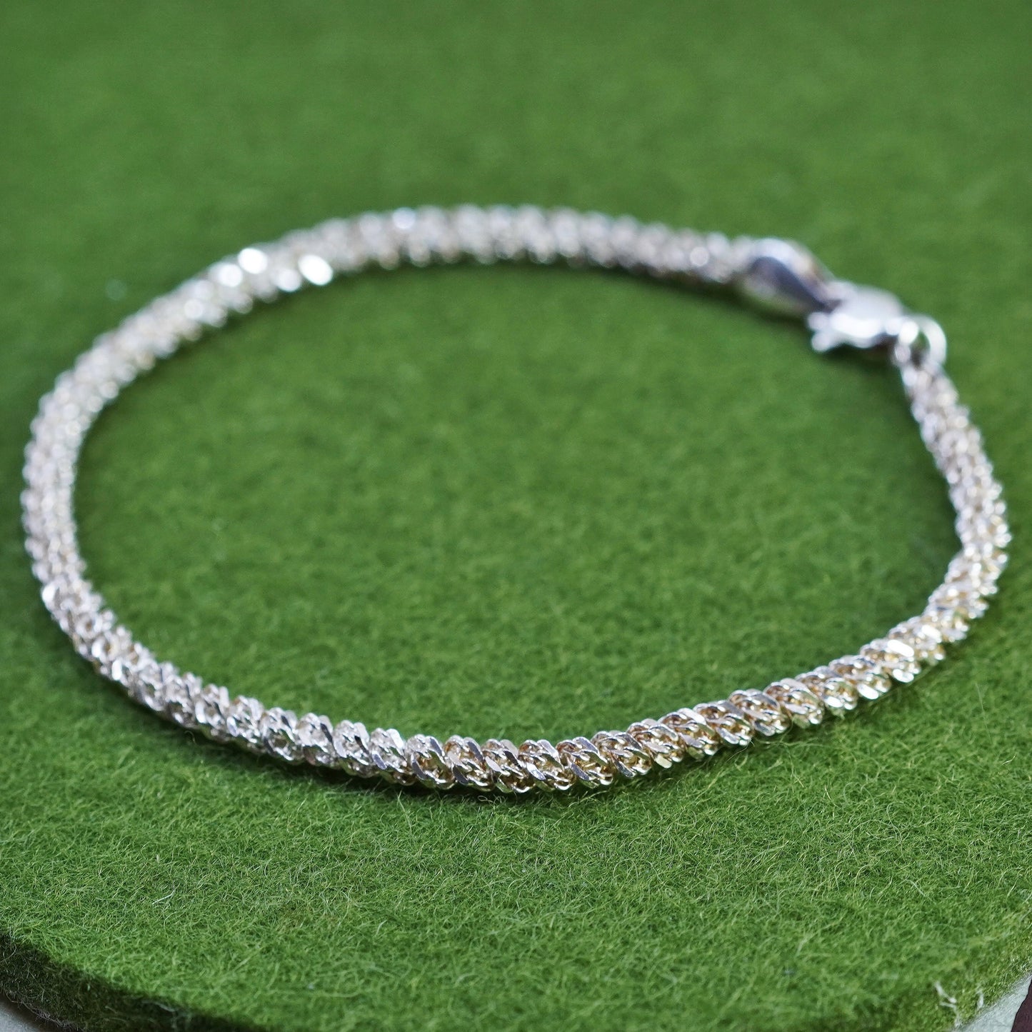 7.5”, 3mm, vintage Italy Sterling silver bracelet, 925 Twisted chain