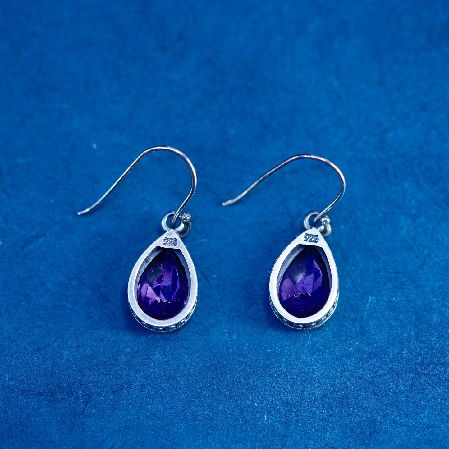 Vintage sterling 925 silver handmade teardrop earrings with amethyst