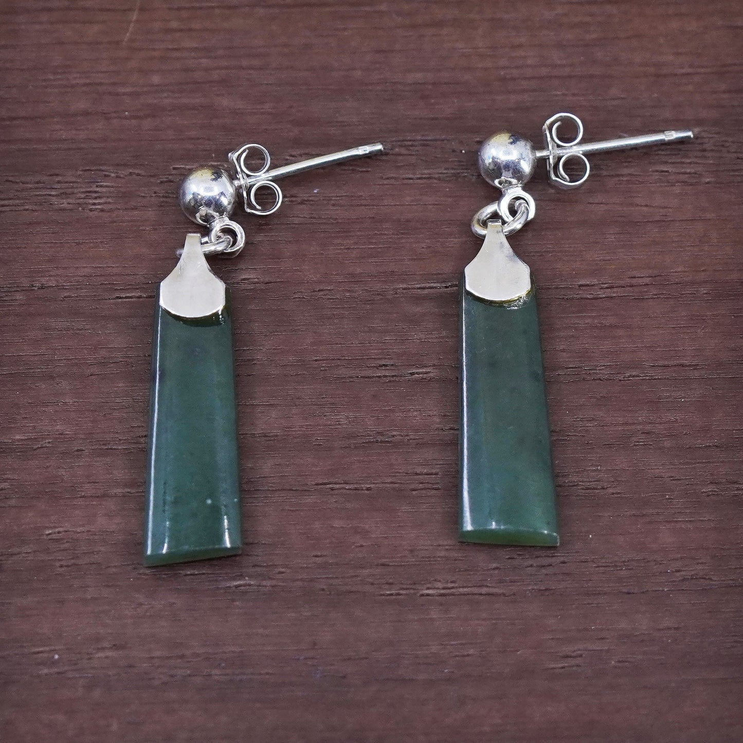 Vintage Sterling 925 silver handmade earrings with jade drops