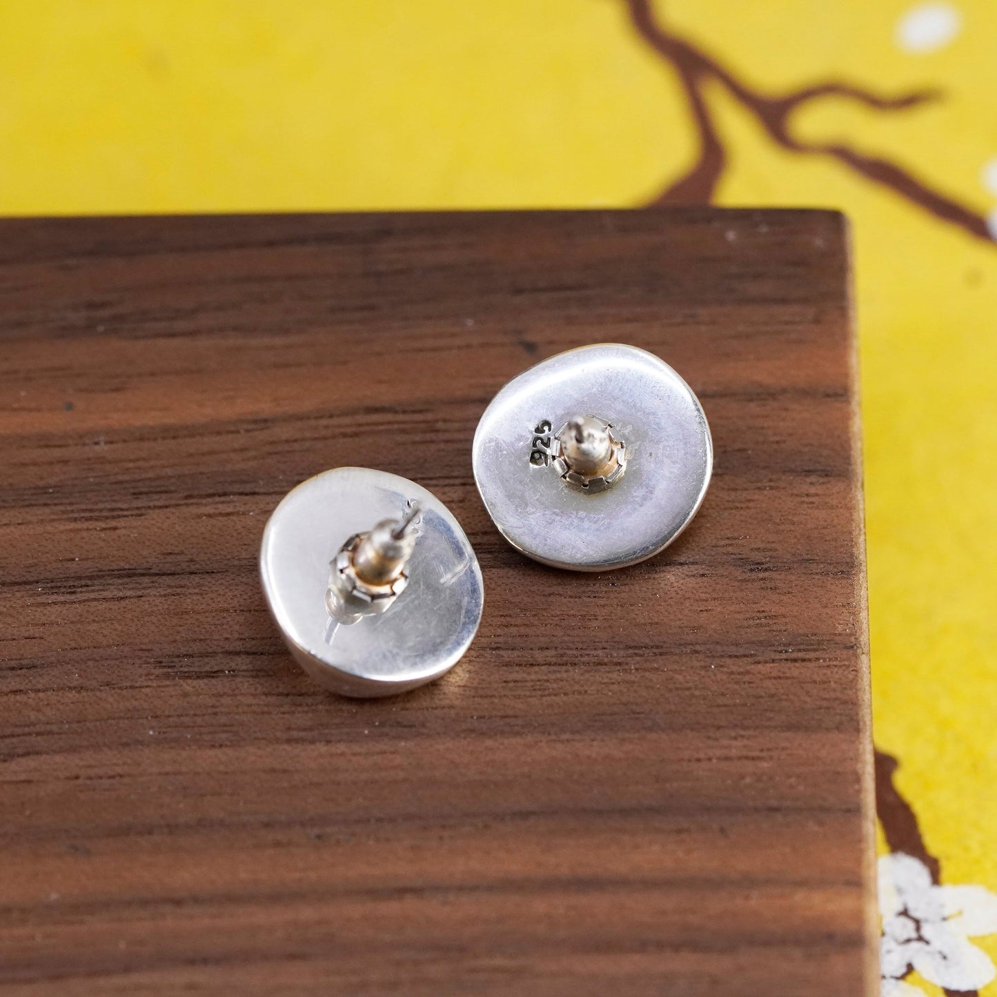 Vintage Sterling silver handmade earrings, Mexico 925 round ribbed studs