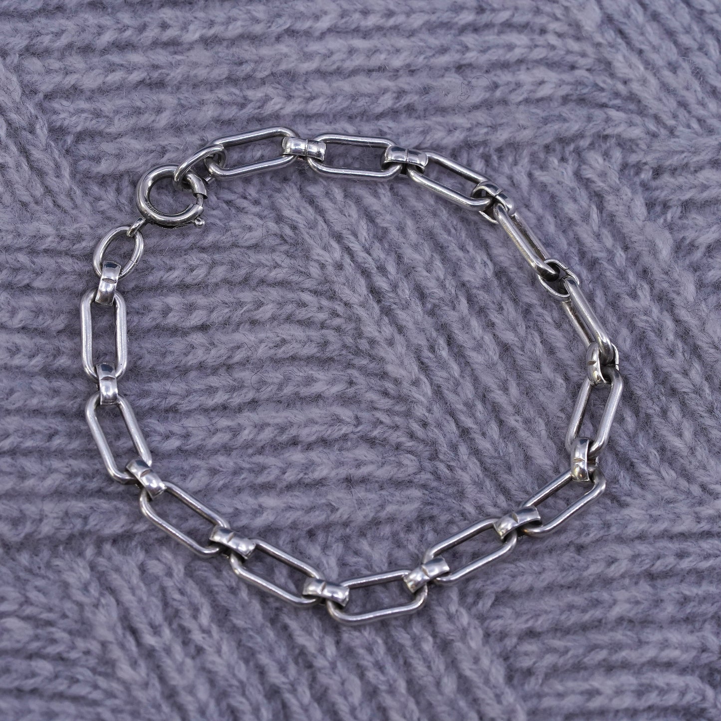 7.25" 6mm, vintage Sterling silver handmade bracelet, 925 elongated link chain