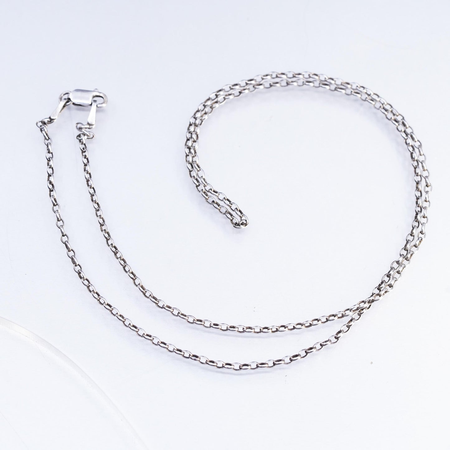 18" 2mm, vintage Sterling 925 silver circle chain necklace