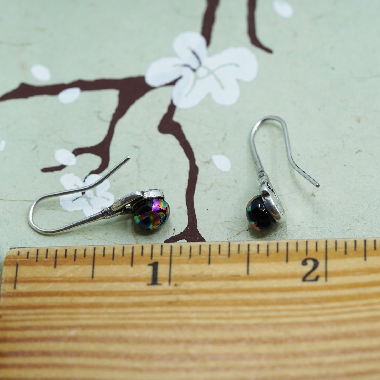 Vintage Sterling silver handmade earrings, 925 hooks with foiled artisan glass beads