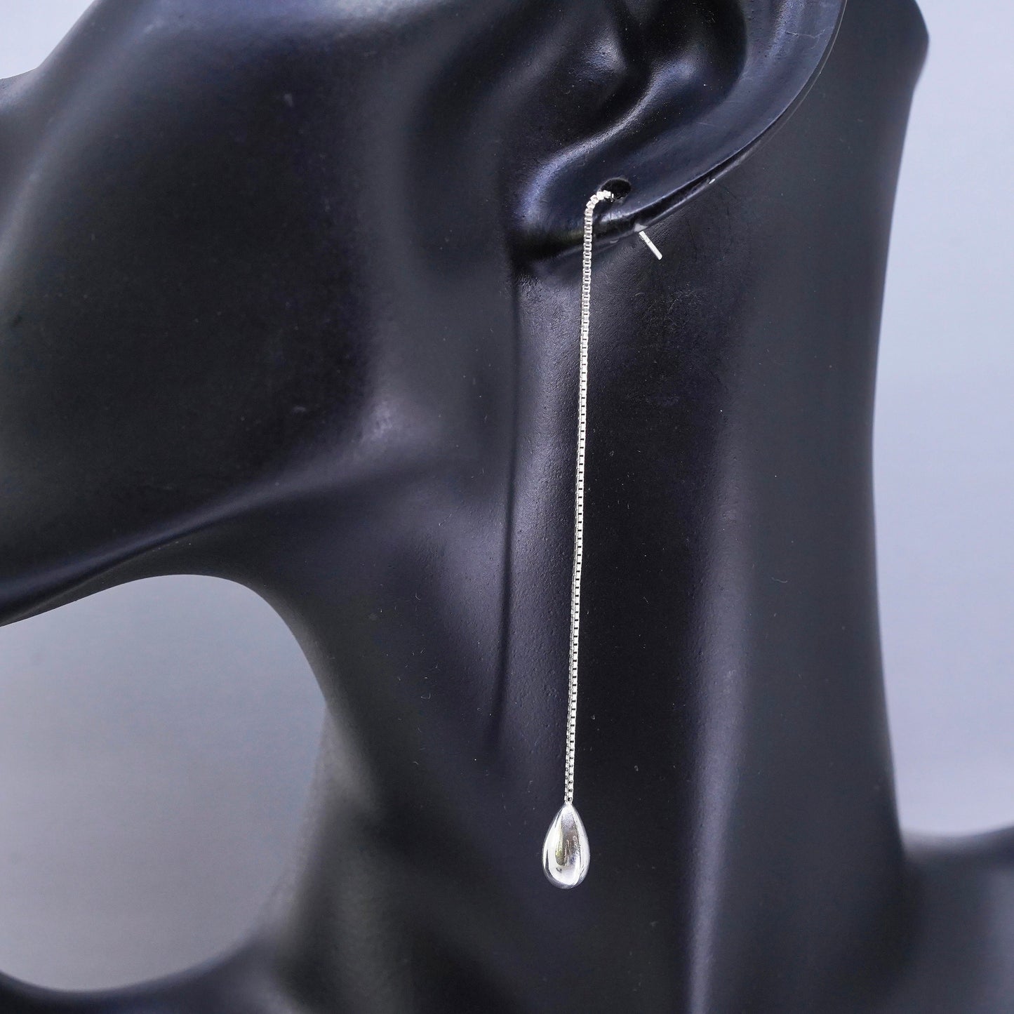 Vintage Sterling 925 silver handmade box chain teardrop earrings