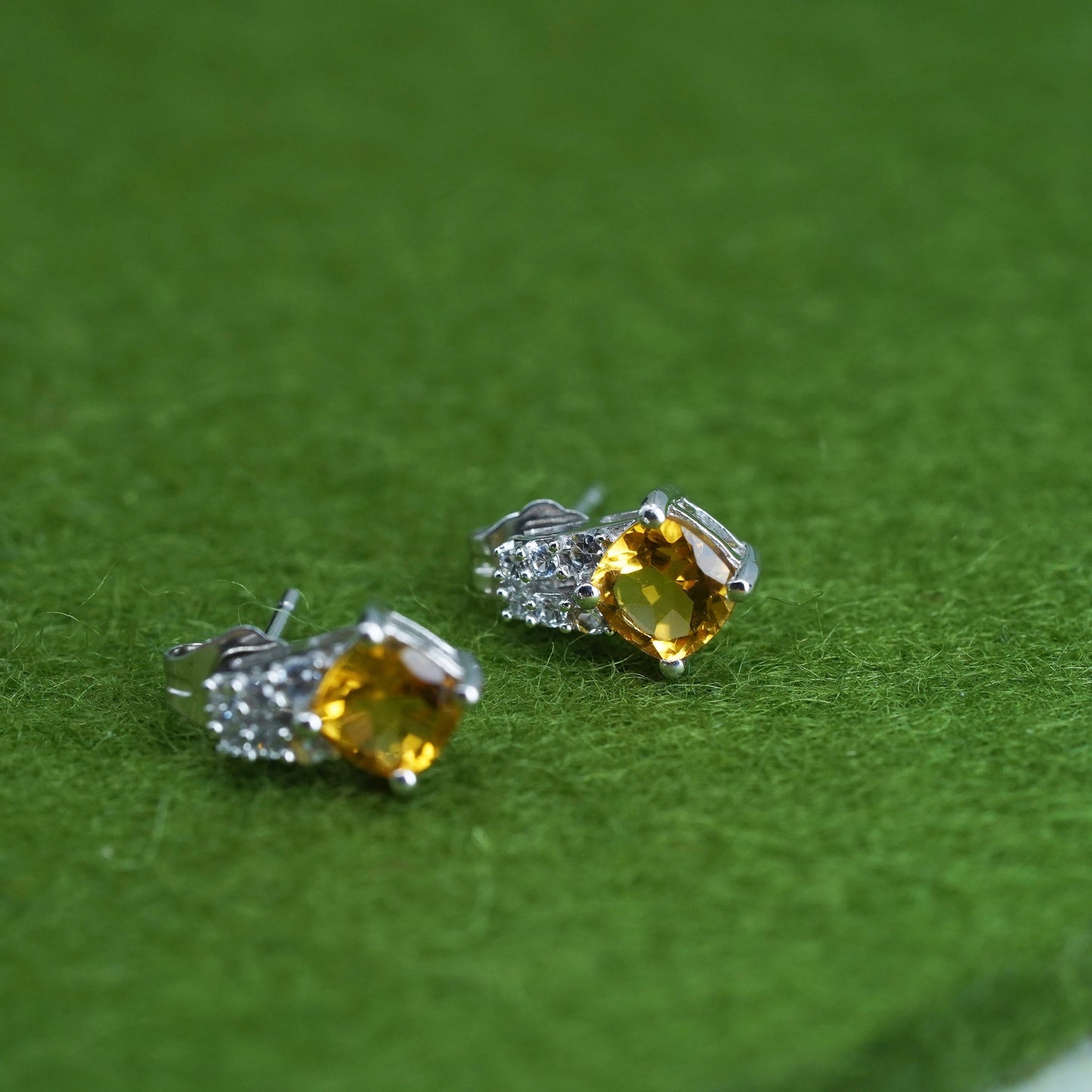 sterling silver studs earrings with citrine and diamond, fashion earrings
