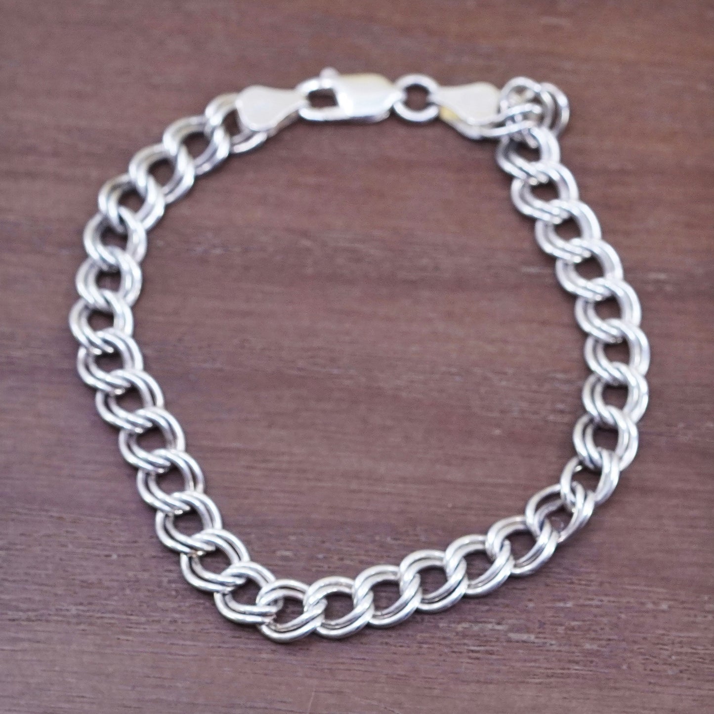 7.75”, vintage Sterling silver handmade double curb bracelet, 925 charm chain