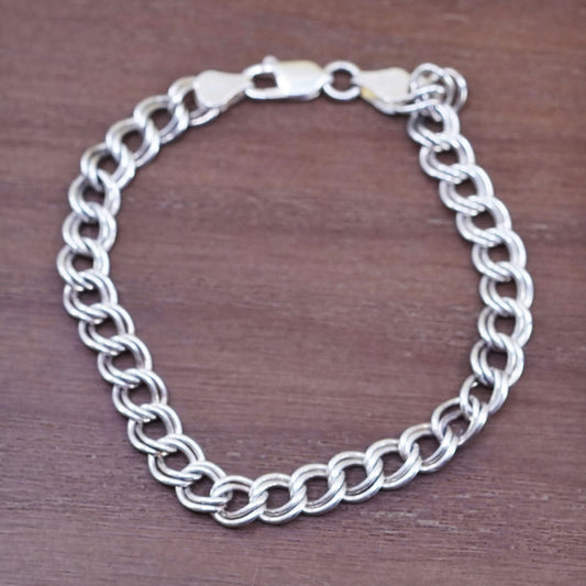 7.75”, vintage Sterling silver handmade double curb bracelet, 925 charm chain