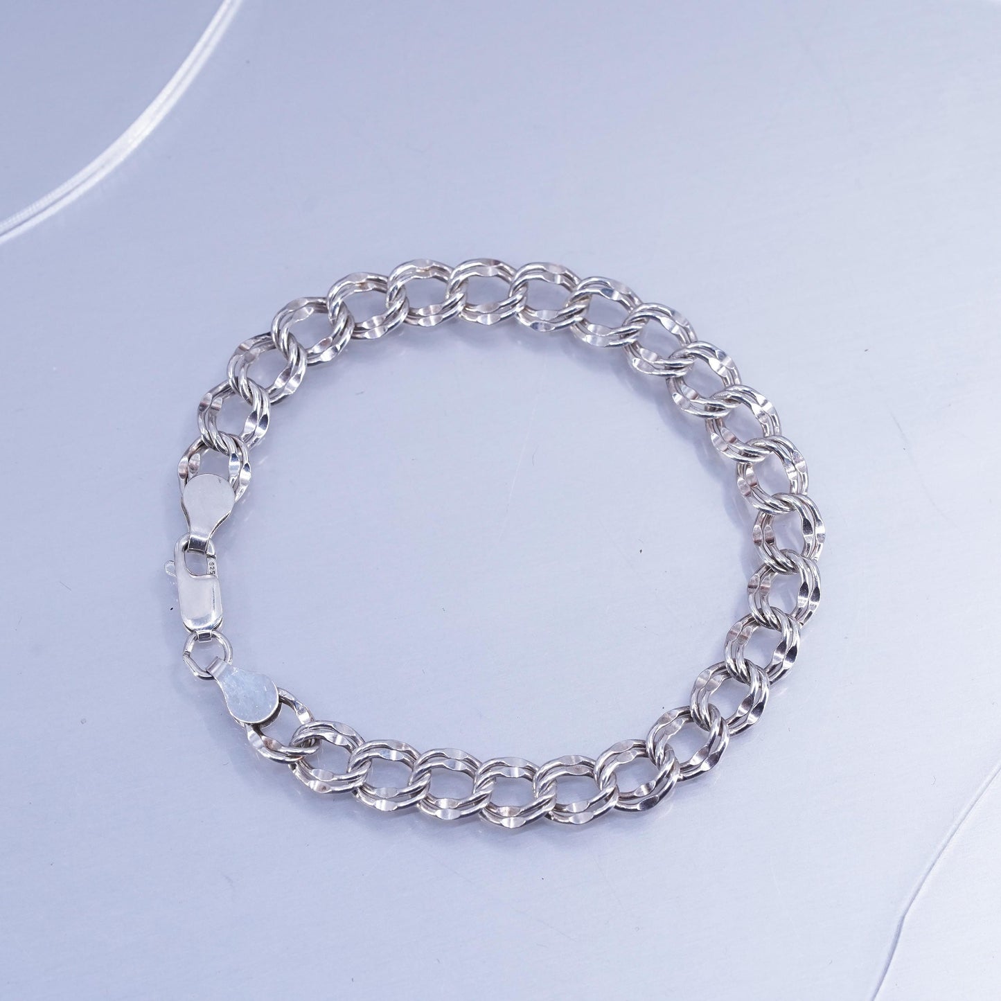 7”, Vintage Italy Sterling 925 silver handmade bracelet, double curb link chain