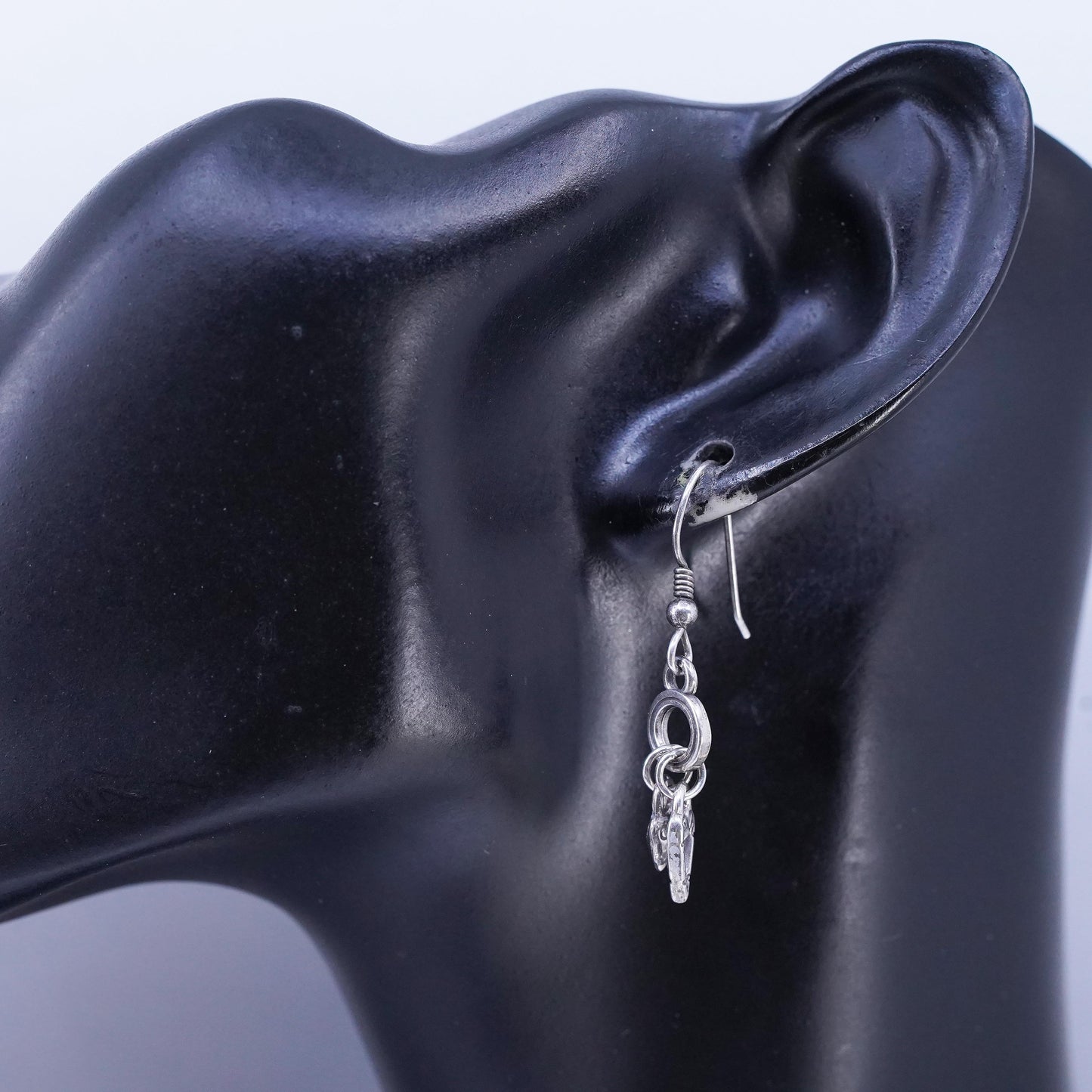 Vintage Sterling 925 silver handmade textured heart earrings