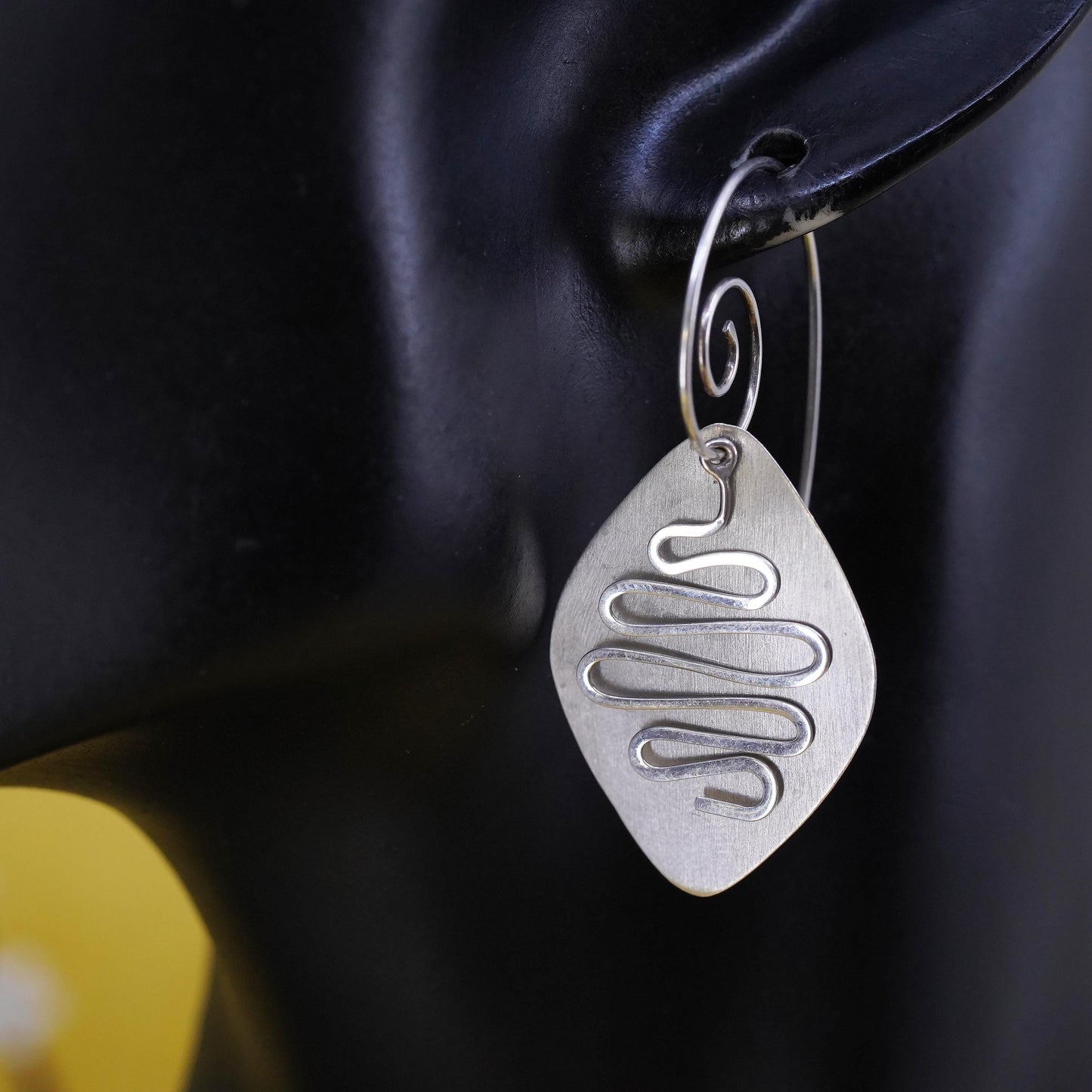 Mexican Sterling silver earrings, 925 Hammered disc swirly sprial dangles