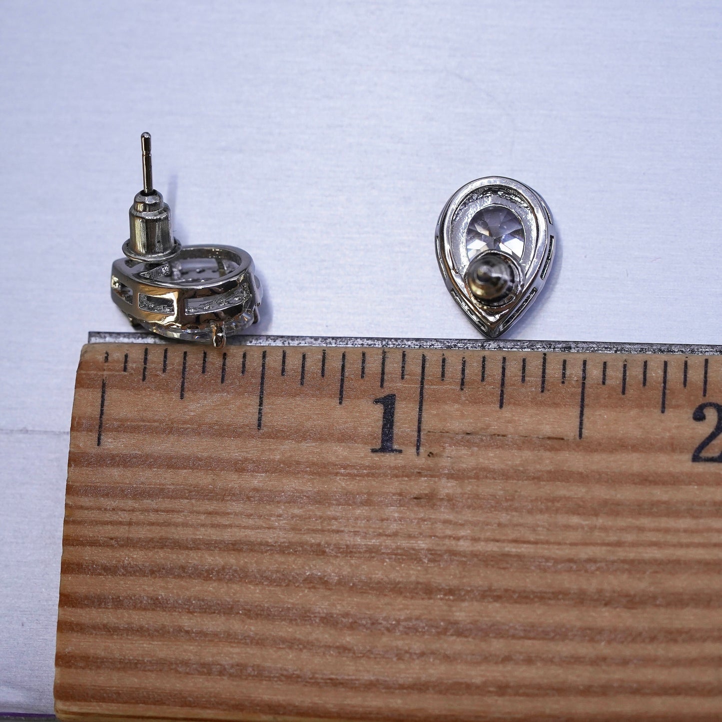 Vintage sterling silver genuine cz teardrop studs, fashion minimalist earrings