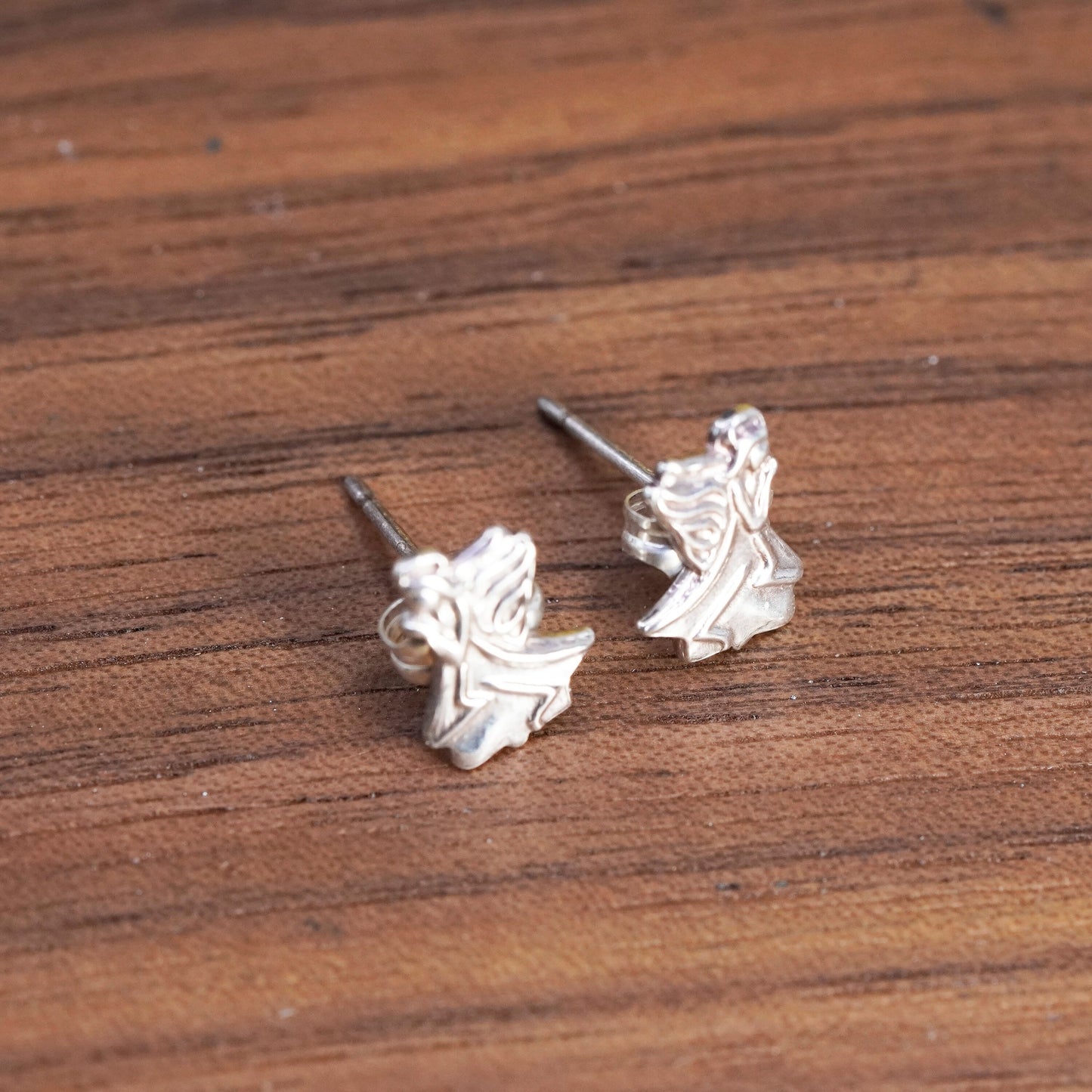 Vintage Sterling silver handmade studs, 925 Angel earrings