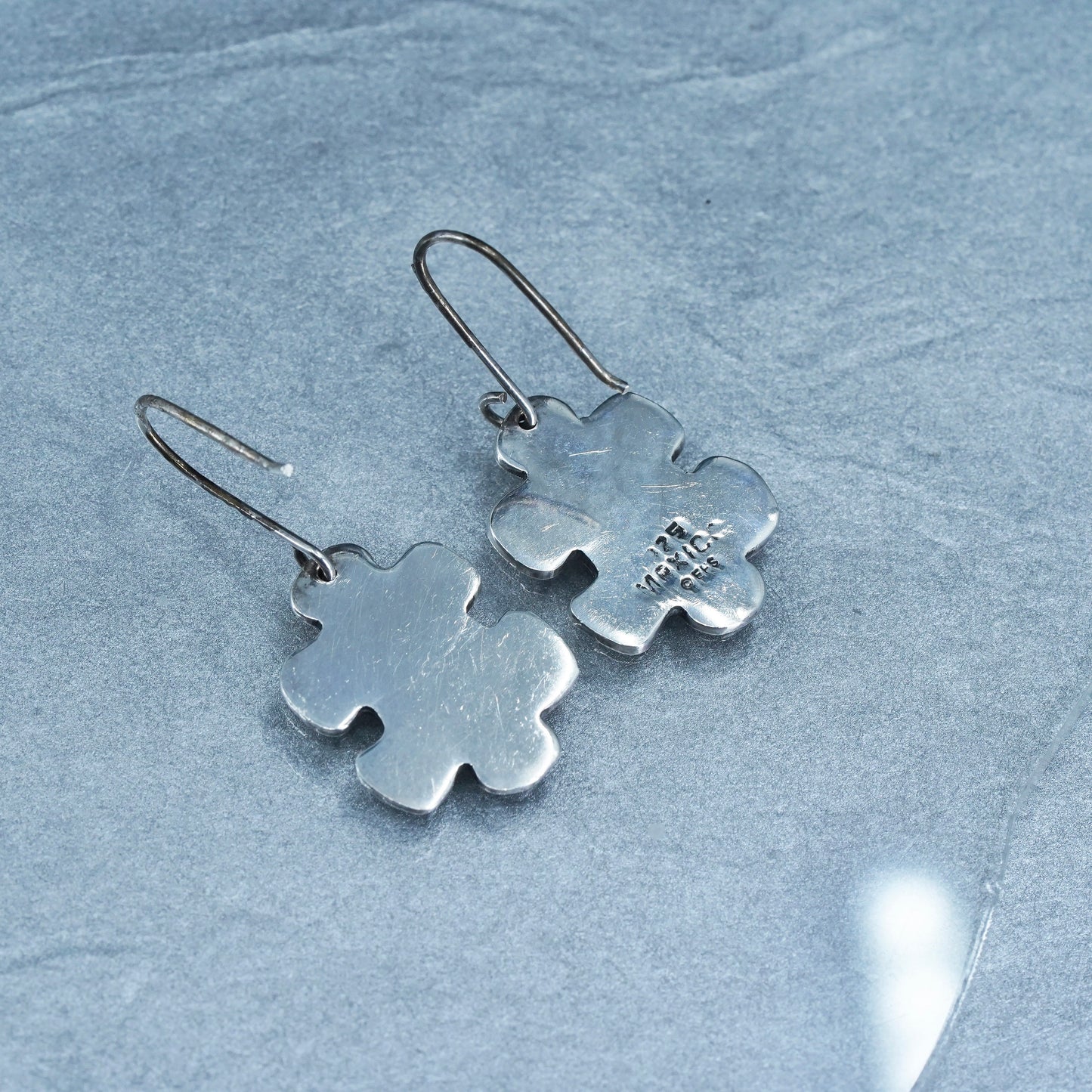 Vintage Mexican Sterling 925 silver handmade puzzle earrings embossed boy