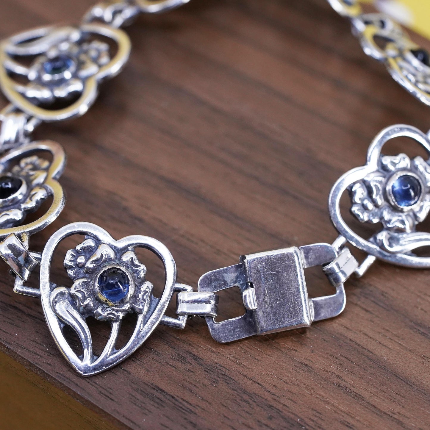 6.75", Vintage Sterling silver tennis bracelet, 925 silver heart floral chain