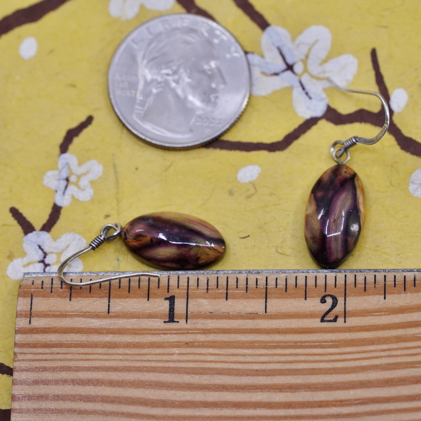Vintage Sterling 925 silver handmade earrings with Amber dangles