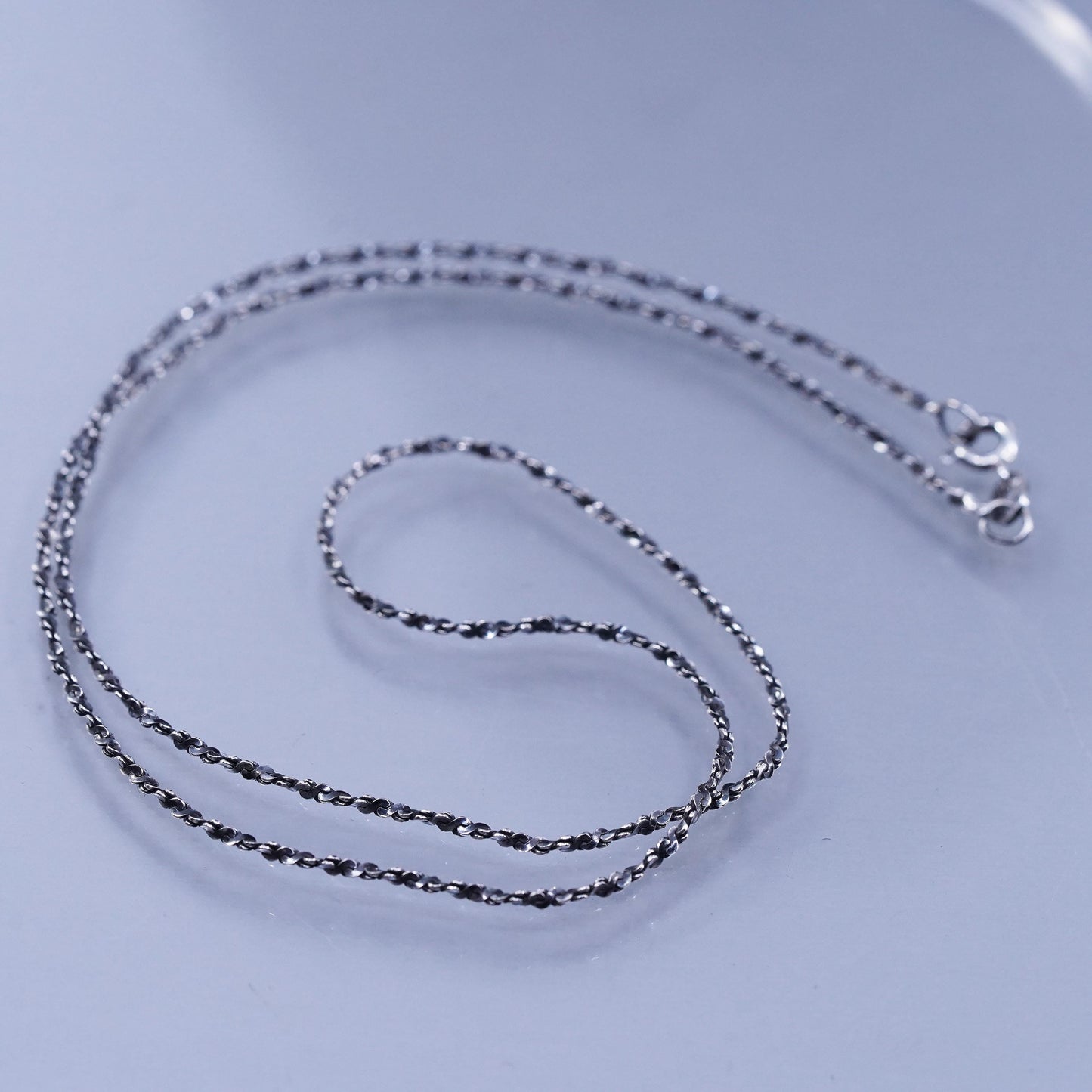 18” 1mm, vintage Italy Sterling 925 silver twisted s link chain necklace
