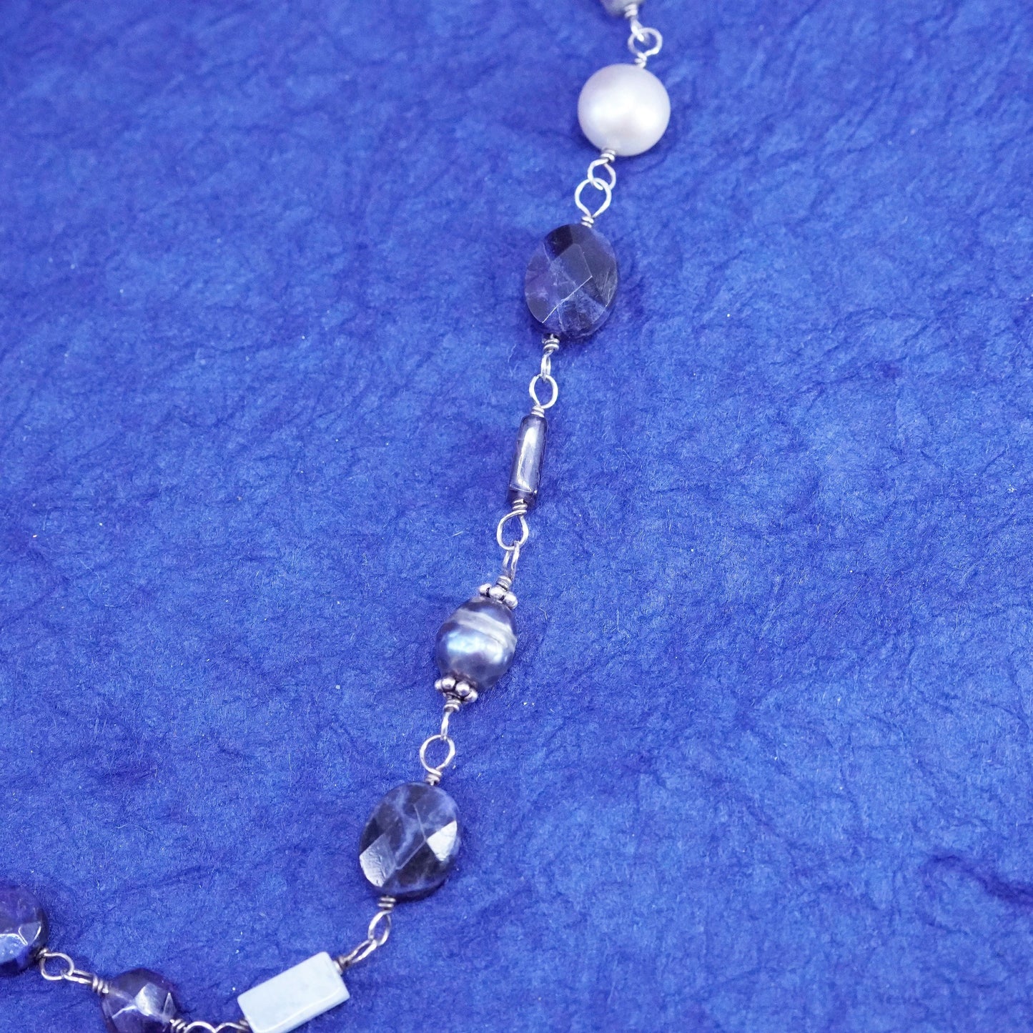16”, vintage Sterling silver handmade necklace, 925 chain with sodalite beads