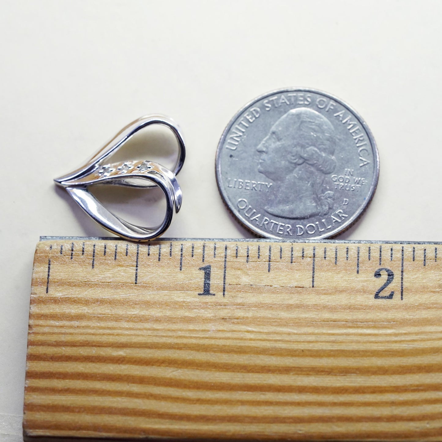 Vintage sterling silver pendant, 925 heart with diamond my daughter heart love