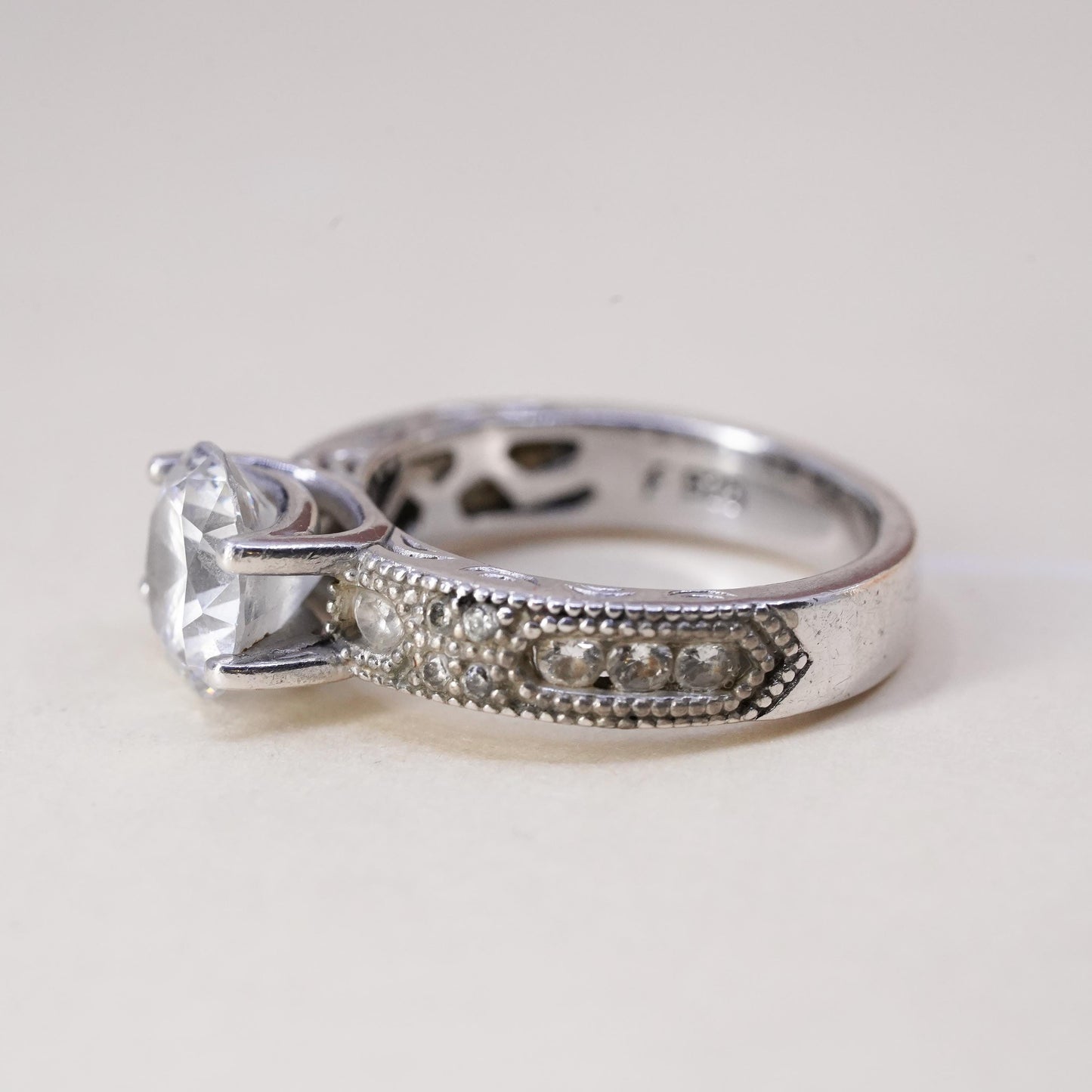 Size 5, Vintage Stauer Sterling Silver 925 Anniversary Band Ring with cz