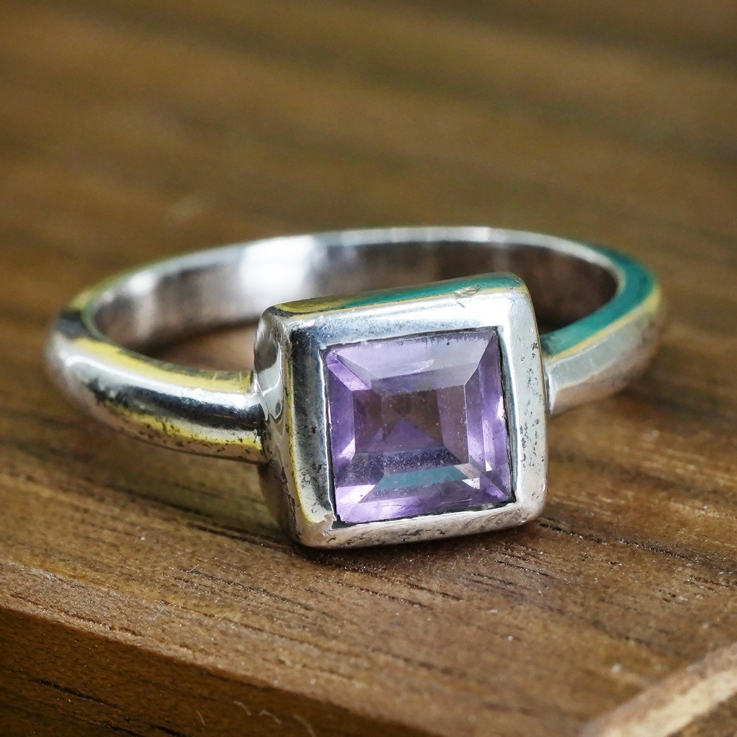 Size 7.25, vintage Sterling silver handmade ring, 925 band with amethyst
