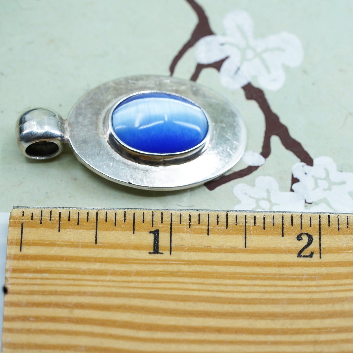 Vintage Mexico sterling 925 silver handmade pendant with blue tiger eye