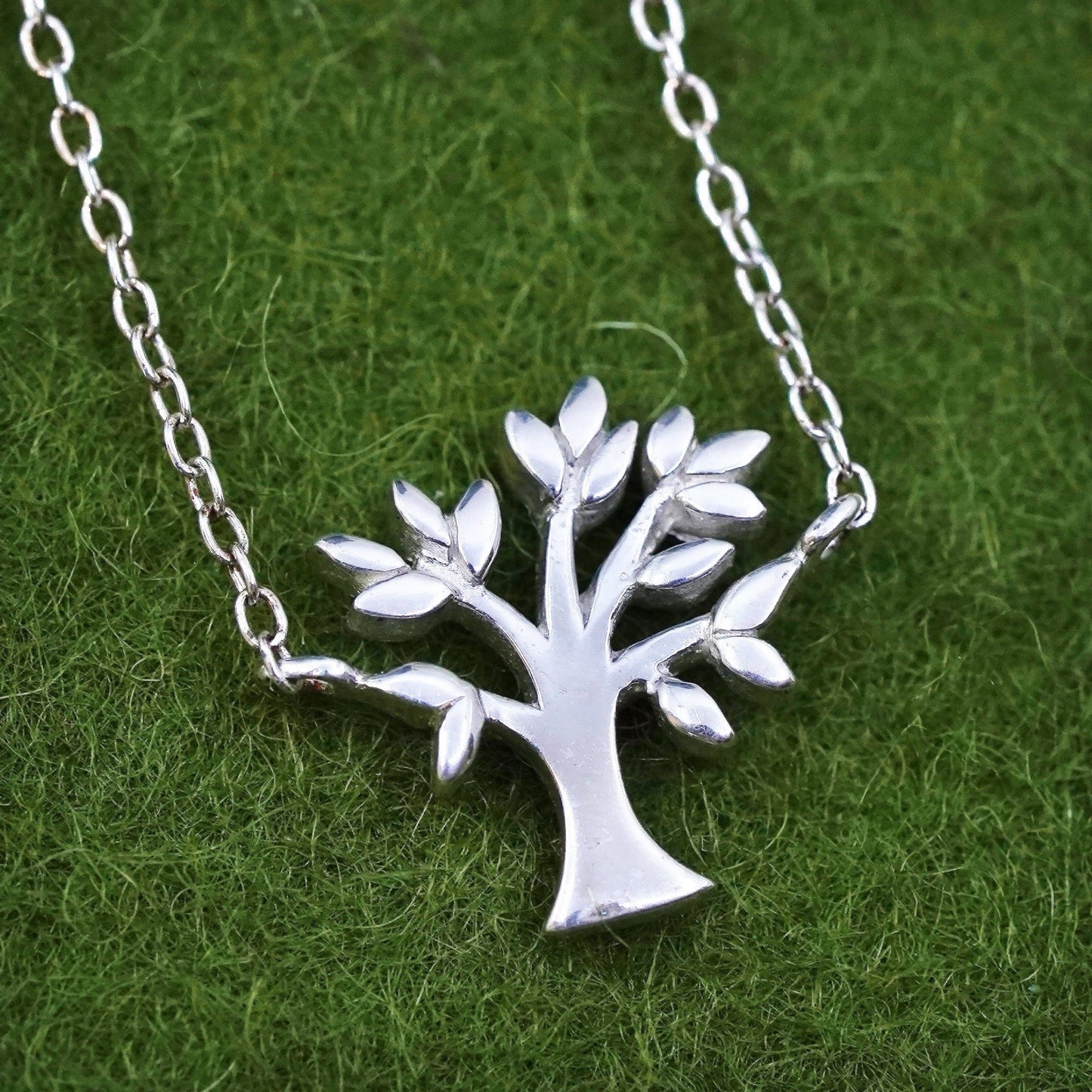 16" sterling silver handmade necklace, 925 circle chain with tree pendant