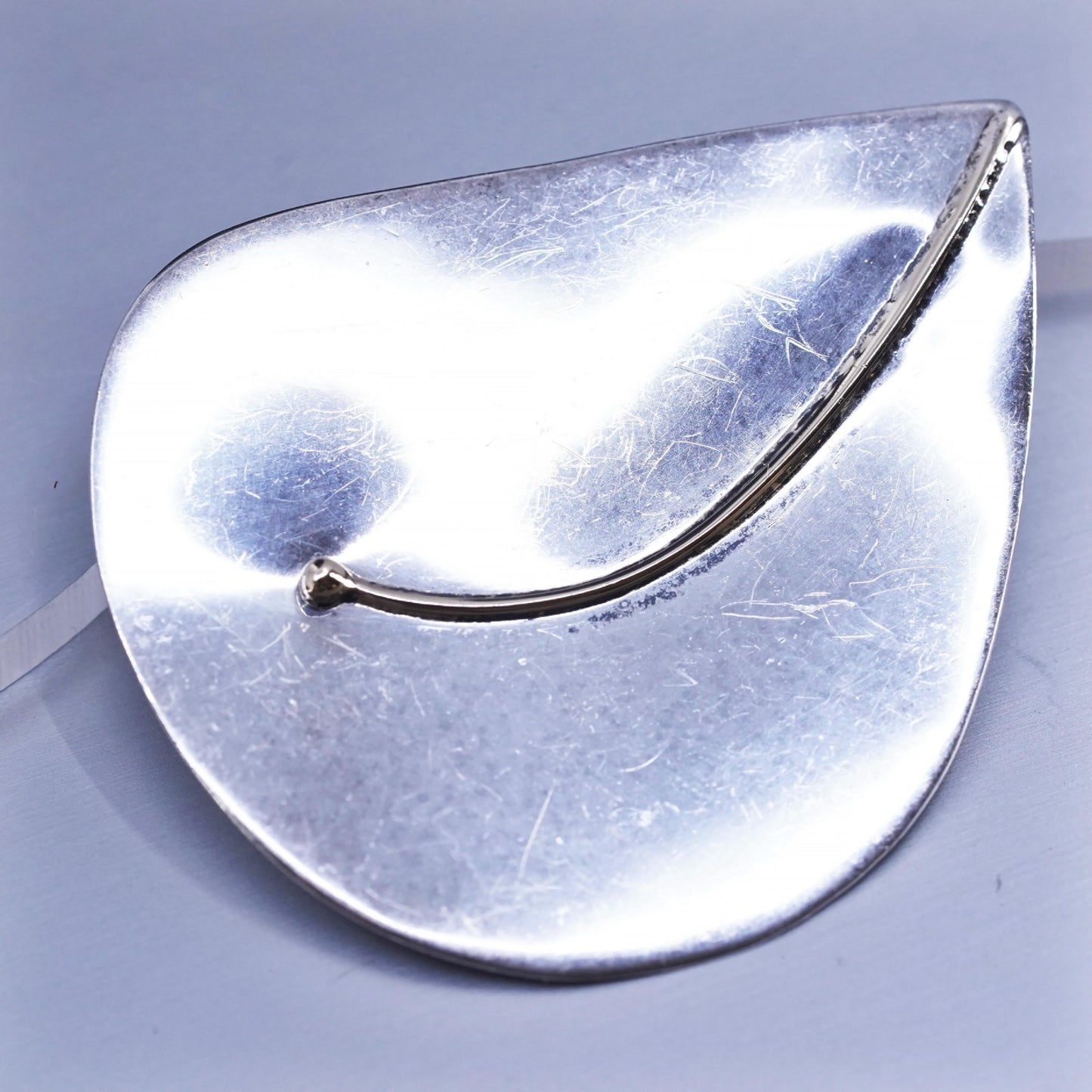 Vintage sterling silver handmade brooch, 925 leaf pin with 14K gold trim