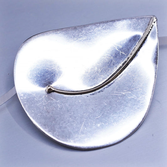 Vintage sterling silver handmade brooch, 925 leaf pin with 14K gold trim