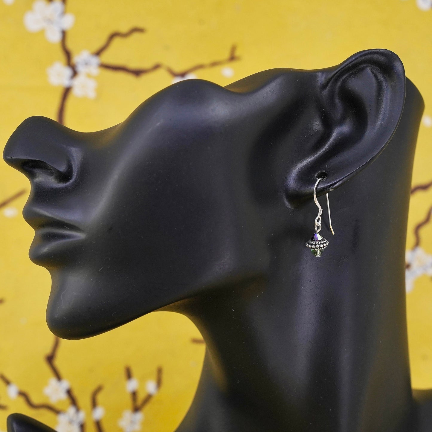 Vintage Sterling 925 silver handmade earrings with peridot drops