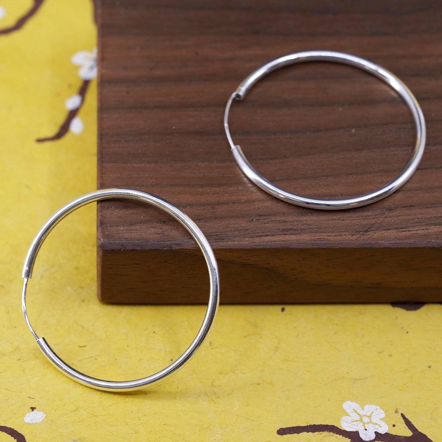 1.75", vintage Sterling silver handmade earrings, 925 silver hoops