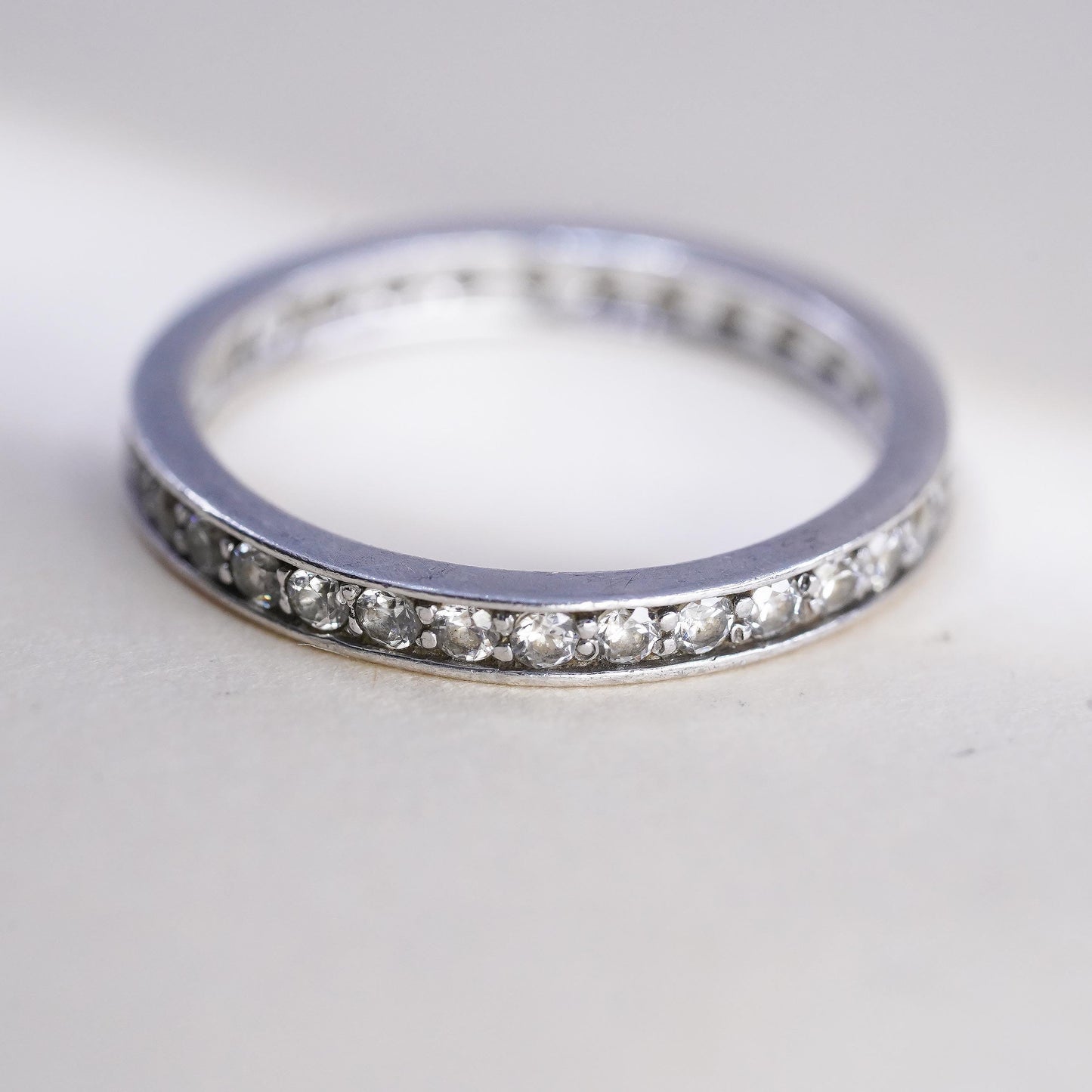 Size 7.25, VTG sterling 925 silver ring with cluster CZ, stackable wedding band
