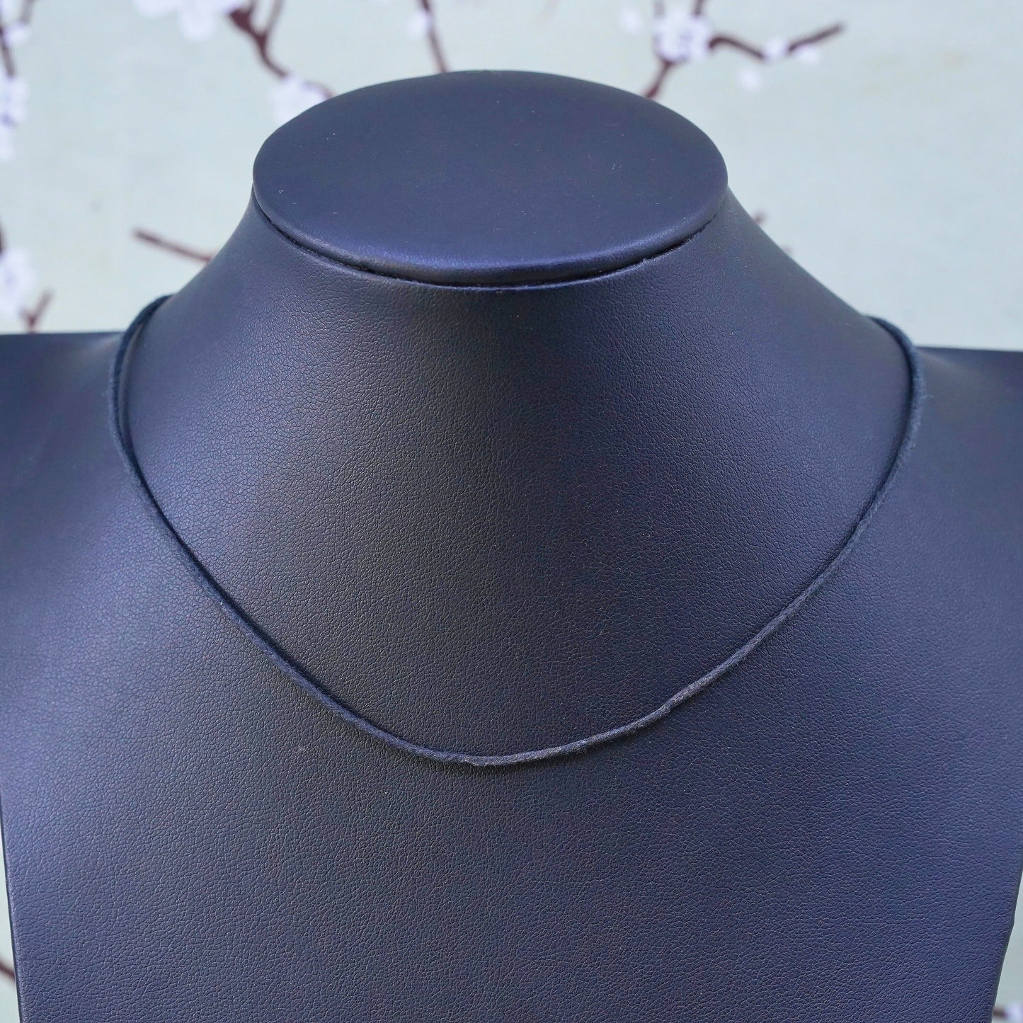 16" vintage Sterling 925 silver handmade necklace, black linen chain