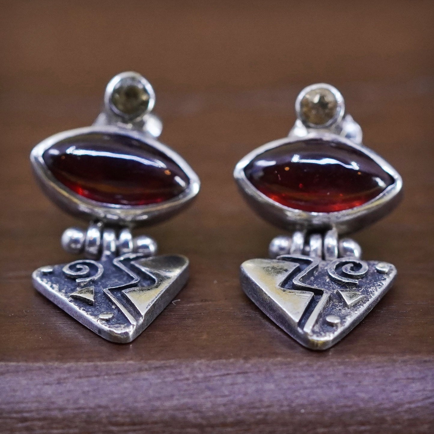 Vintage Sterling silver 925 handmade earrings with garnet and citrine