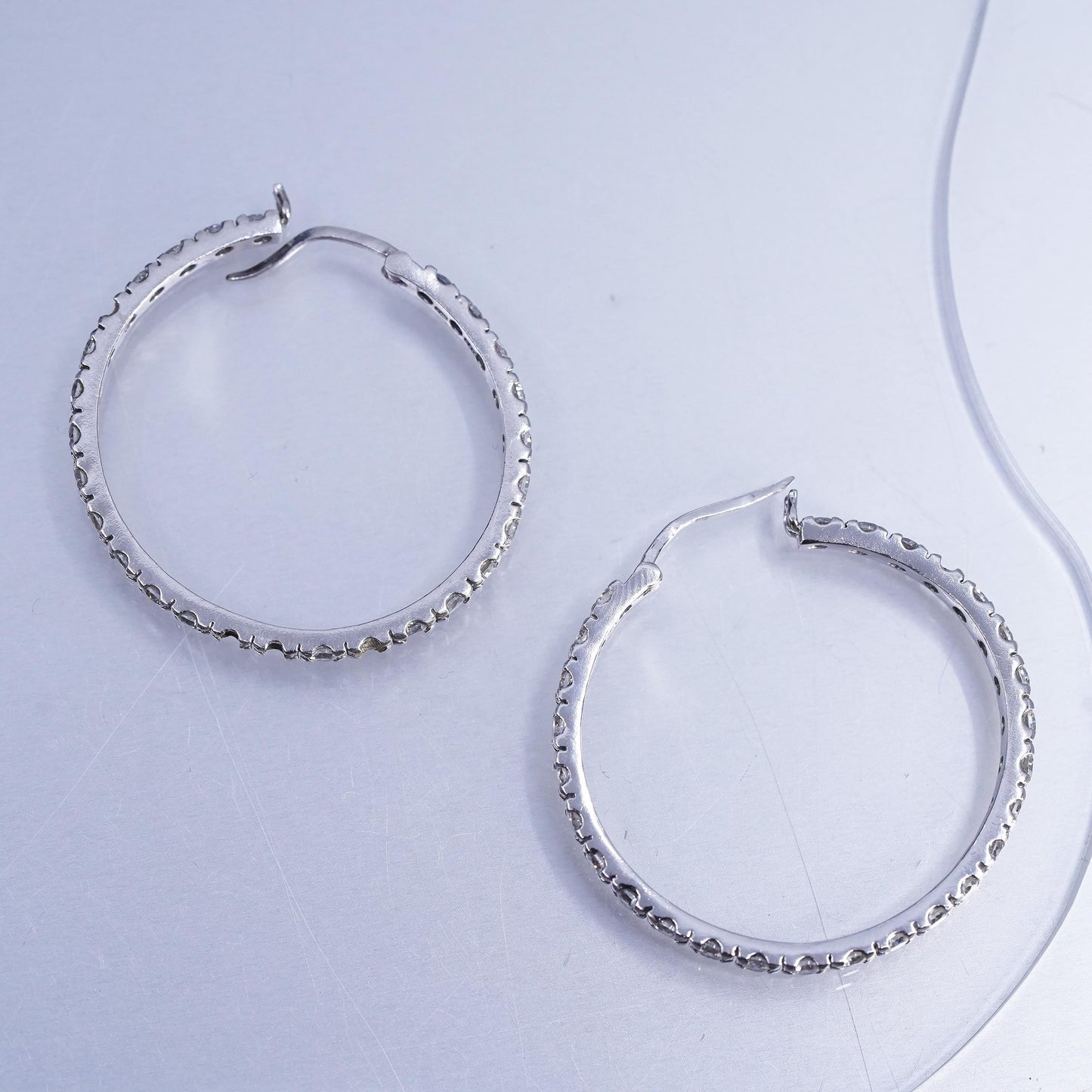 1.5", MISSING CZ vintage Sterling silver earrings, 925 hoops with cluster cz